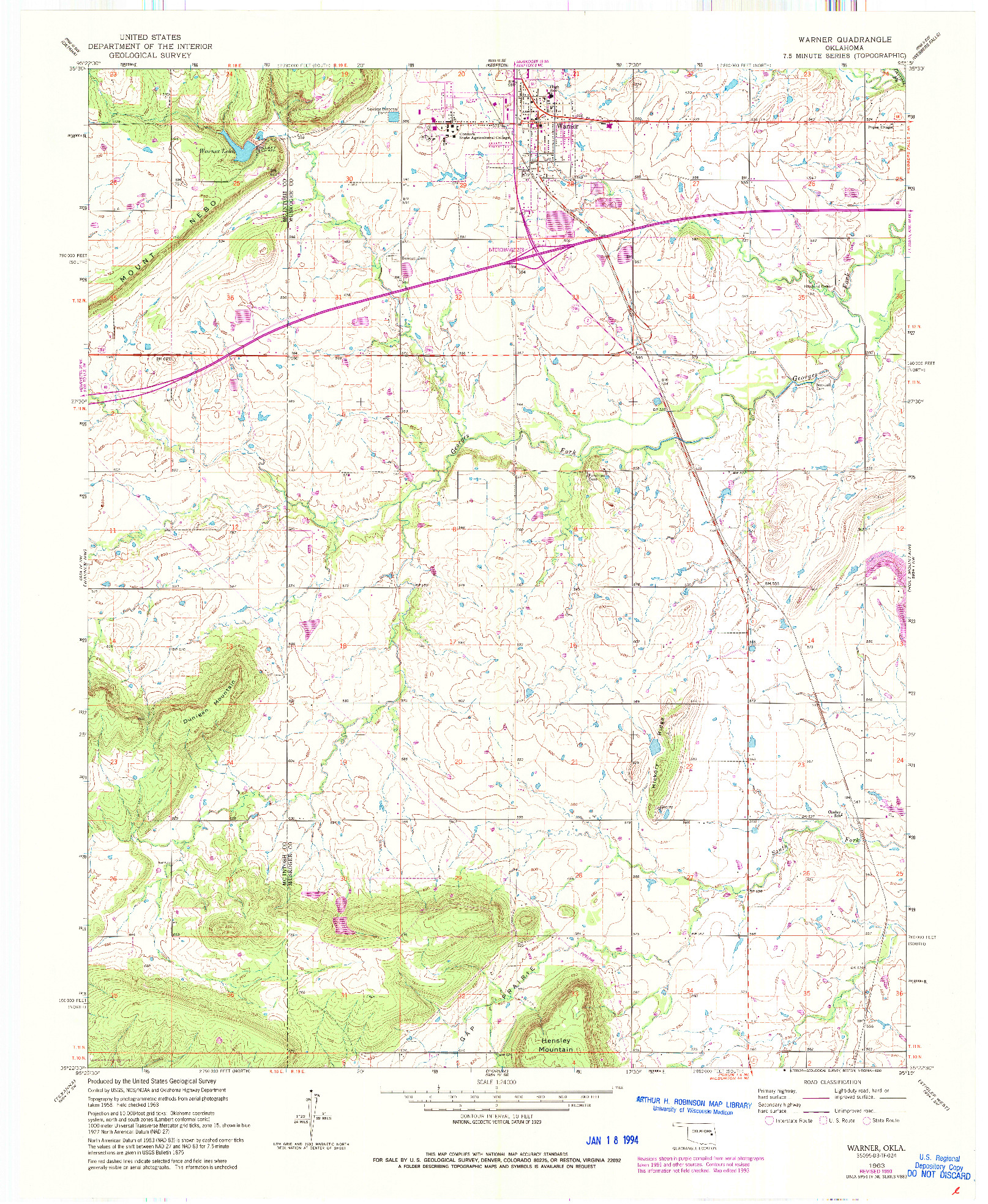 USGS 1:24000-SCALE QUADRANGLE FOR WARNER, OK 1963