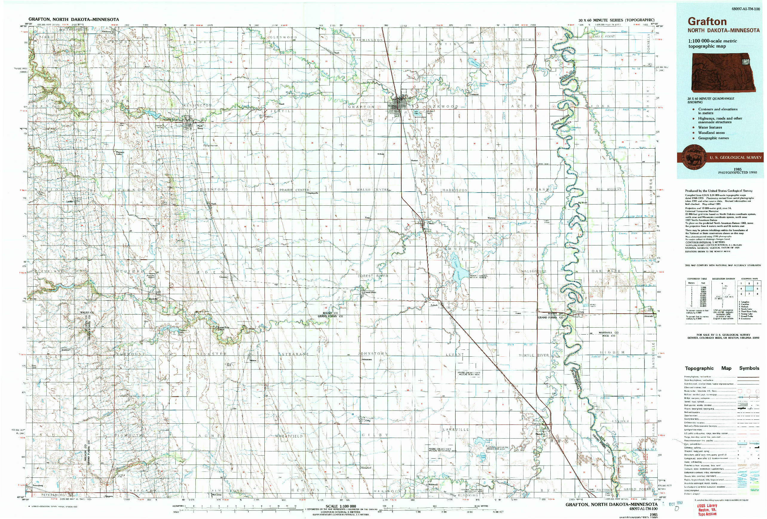 USGS 1:100000-SCALE QUADRANGLE FOR GRAFTON, ND 1985