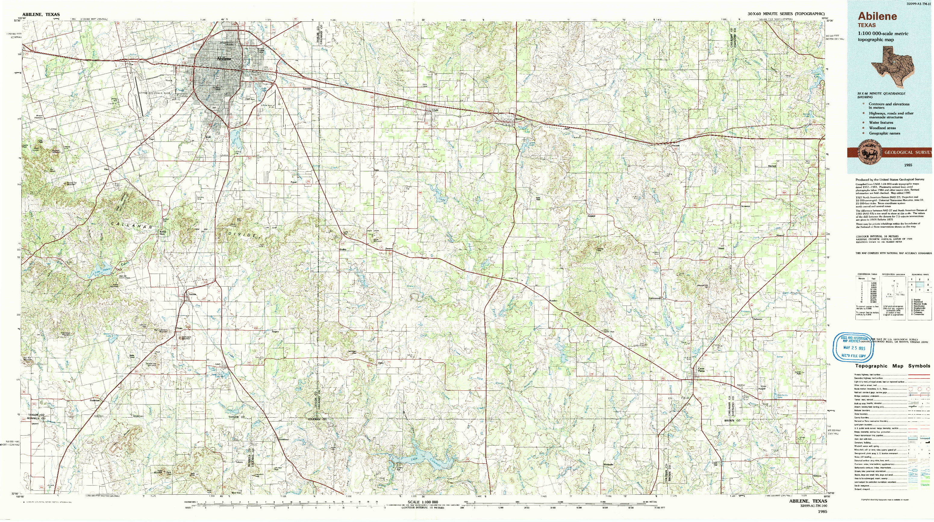 USGS 1:100000-SCALE QUADRANGLE FOR ABILENE, TX 1985