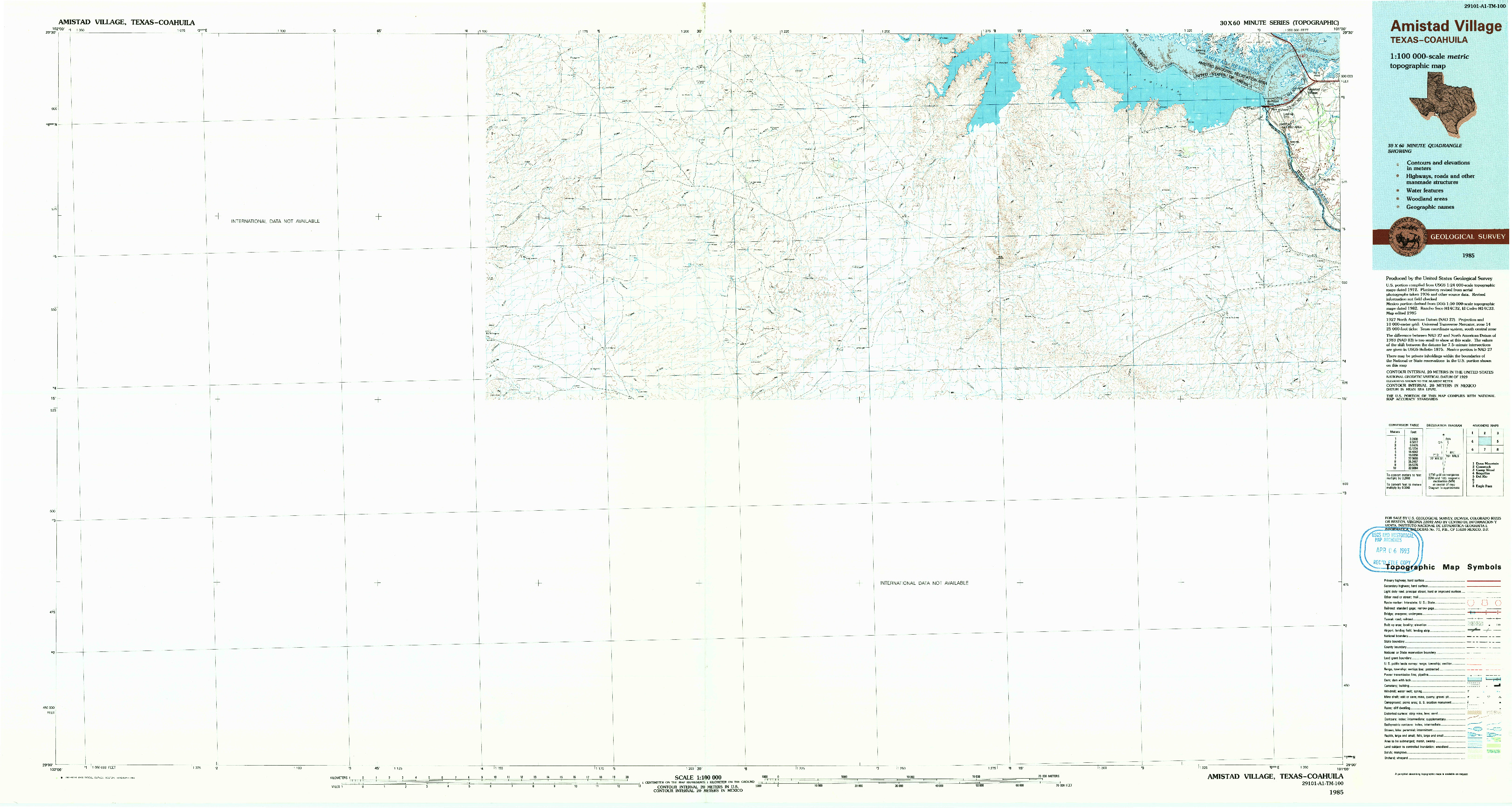 USGS 1:100000-SCALE QUADRANGLE FOR AMISTAD VILLAGE, TX 1985