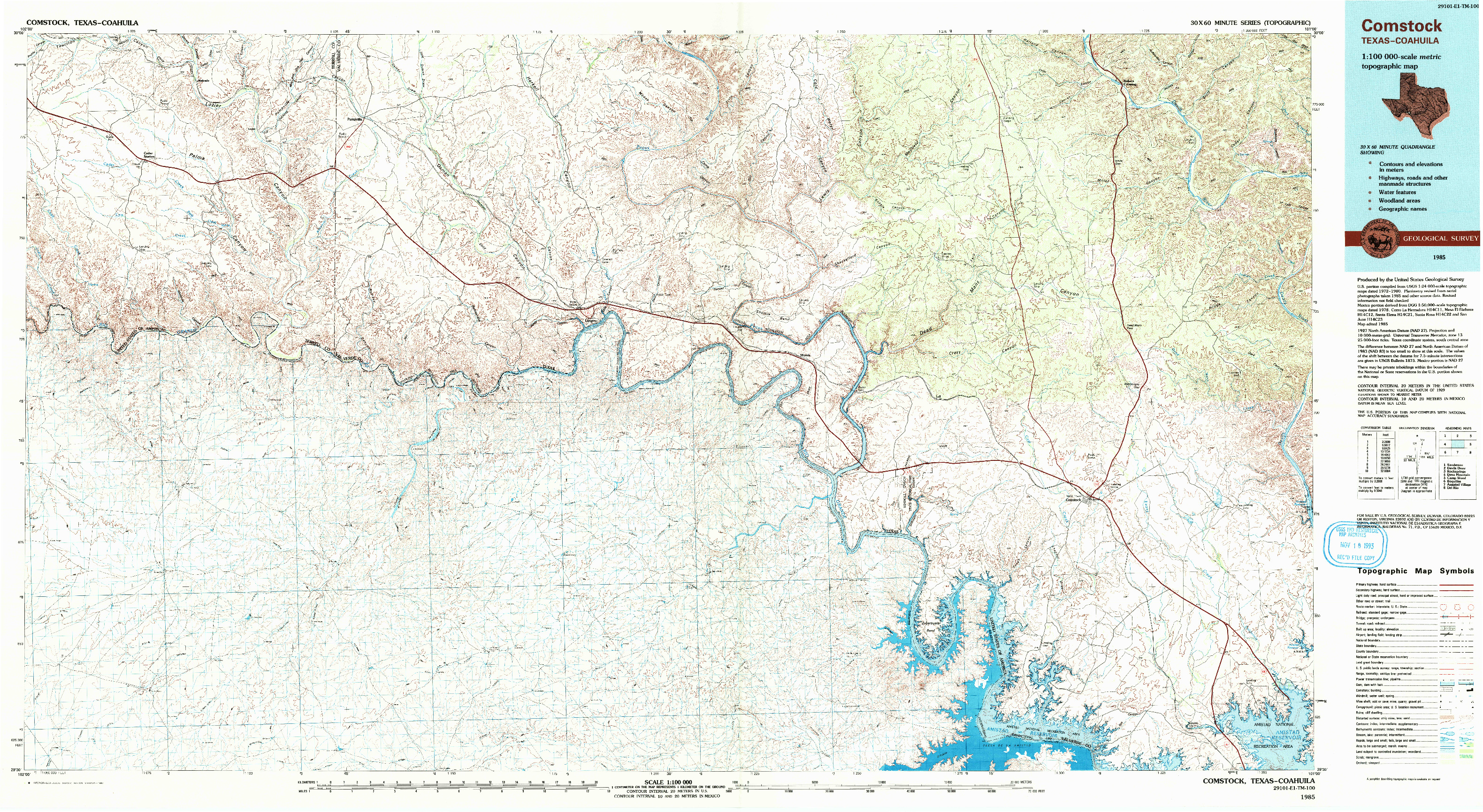 USGS 1:100000-SCALE QUADRANGLE FOR COMSTOCK, TX 1985