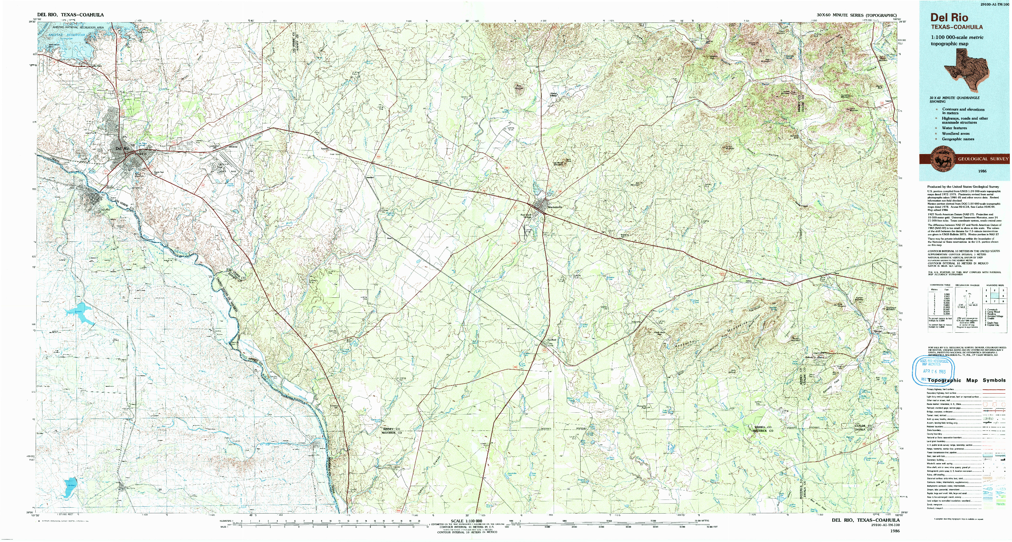 USGS 1:100000-SCALE QUADRANGLE FOR DEL RIO, TX 1986