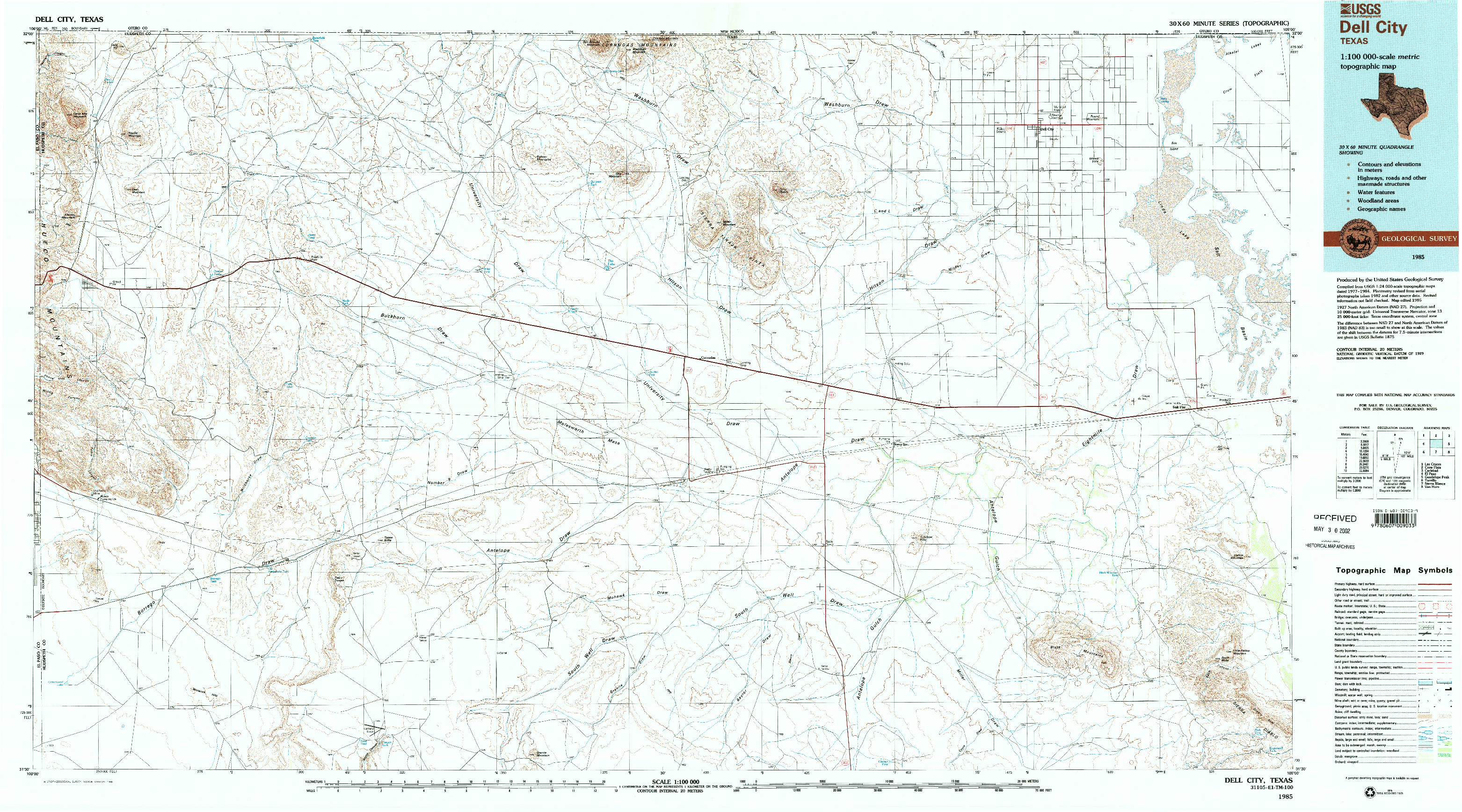 USGS 1:100000-SCALE QUADRANGLE FOR DELL CITY, TX 1985