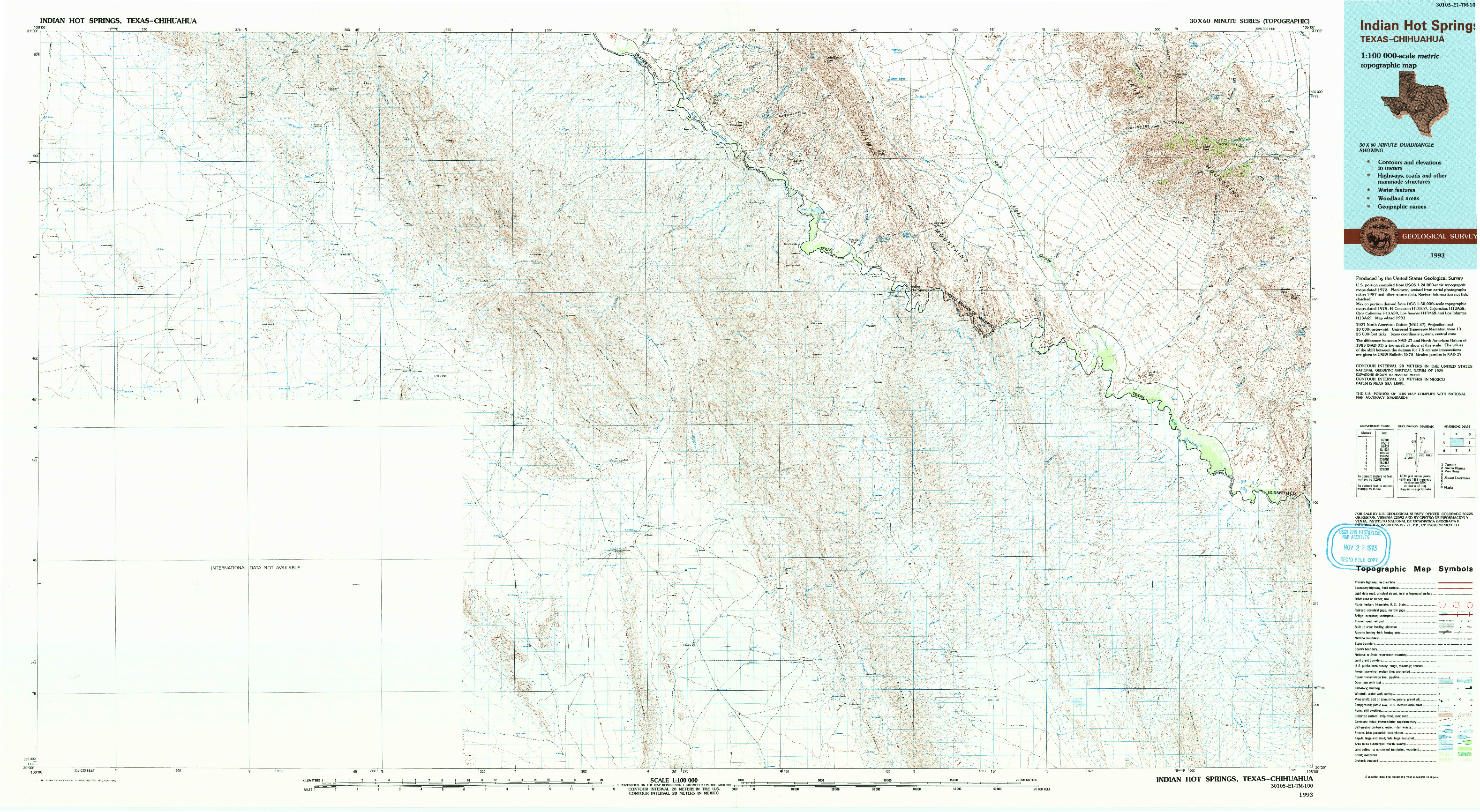 USGS 1:100000-SCALE QUADRANGLE FOR INDIAN HOT SPRINGS, TX 1993