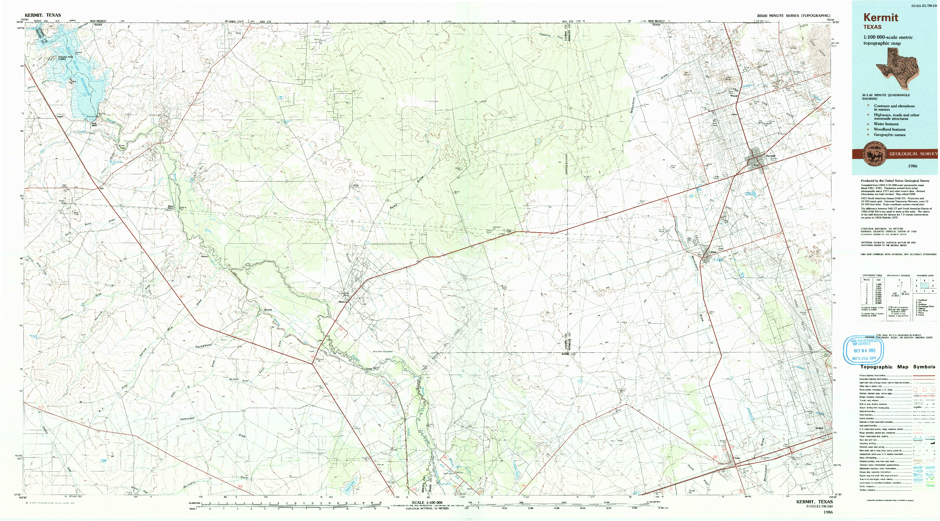 USGS 1:100000-SCALE QUADRANGLE FOR KERMIT, TX 1986