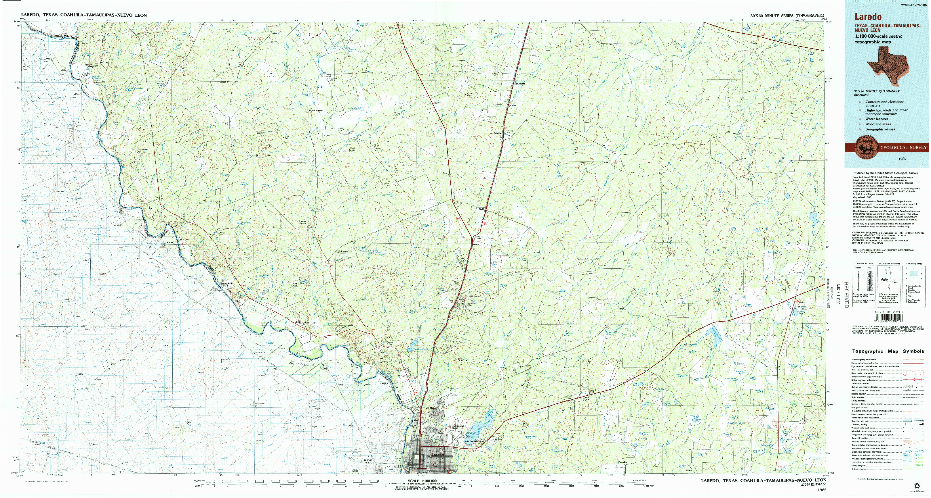 USGS 1:100000-SCALE QUADRANGLE FOR LAREDO, TX 1985