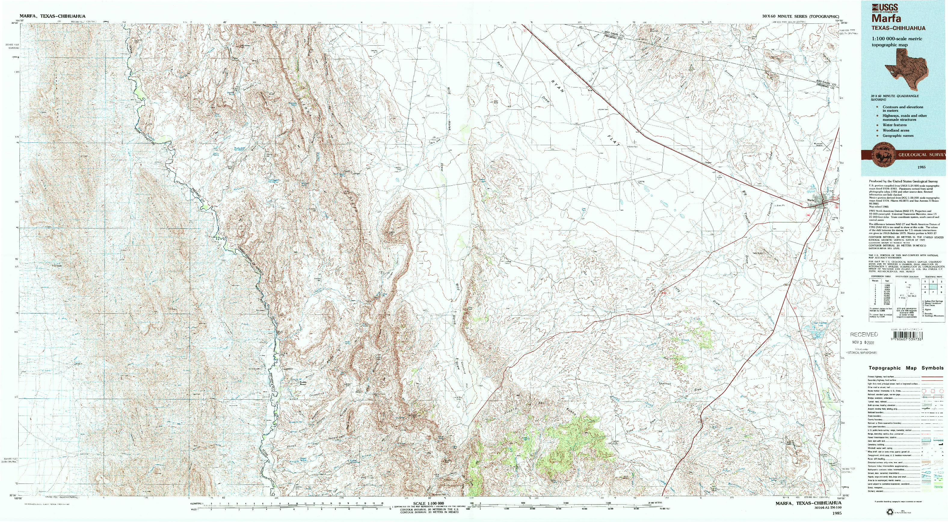 USGS 1:100000-SCALE QUADRANGLE FOR MARFA, TX 1985