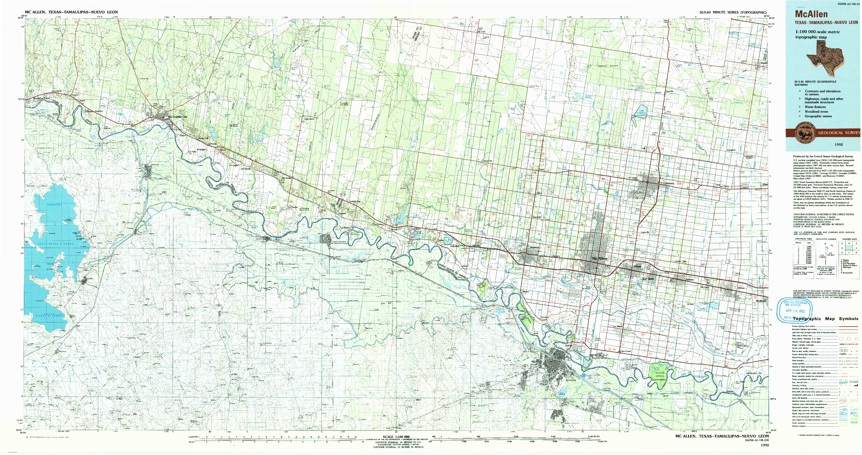 USGS 1:100000-SCALE QUADRANGLE FOR MC ALLEN, TX 1992