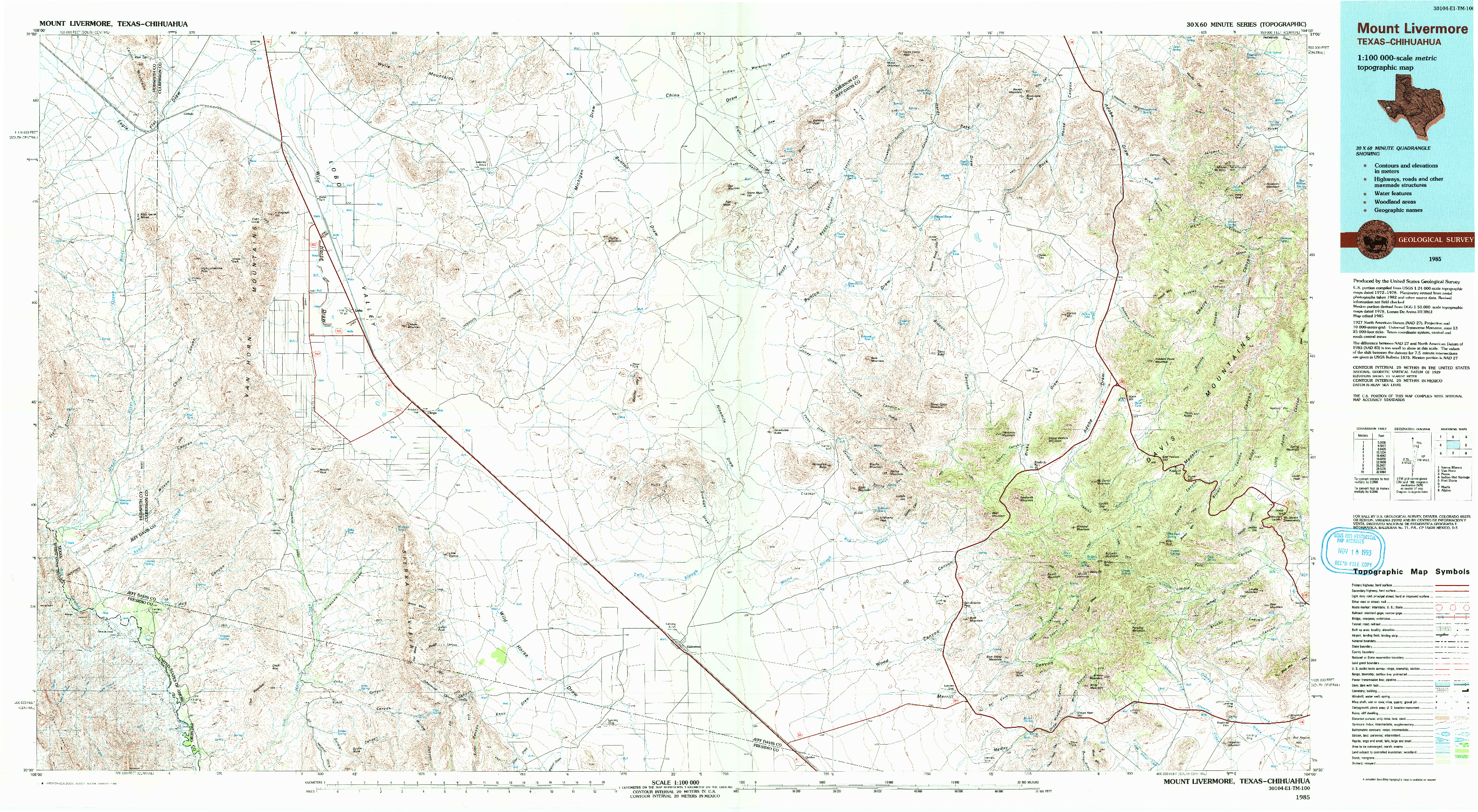 USGS 1:100000-SCALE QUADRANGLE FOR MOUNT LIVERMORE, TX 1985