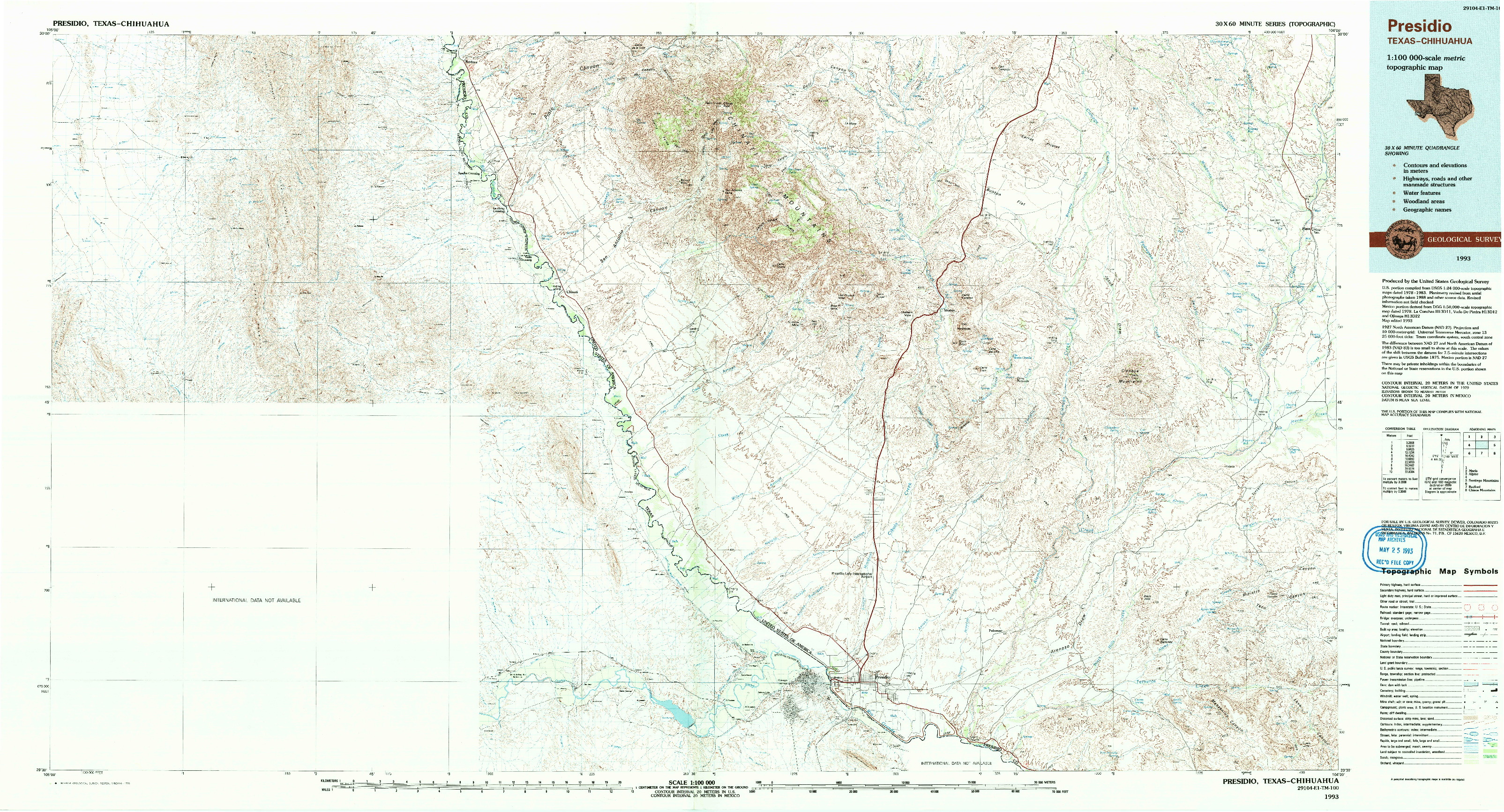 USGS 1:100000-SCALE QUADRANGLE FOR PRESIDIO, TX 1993