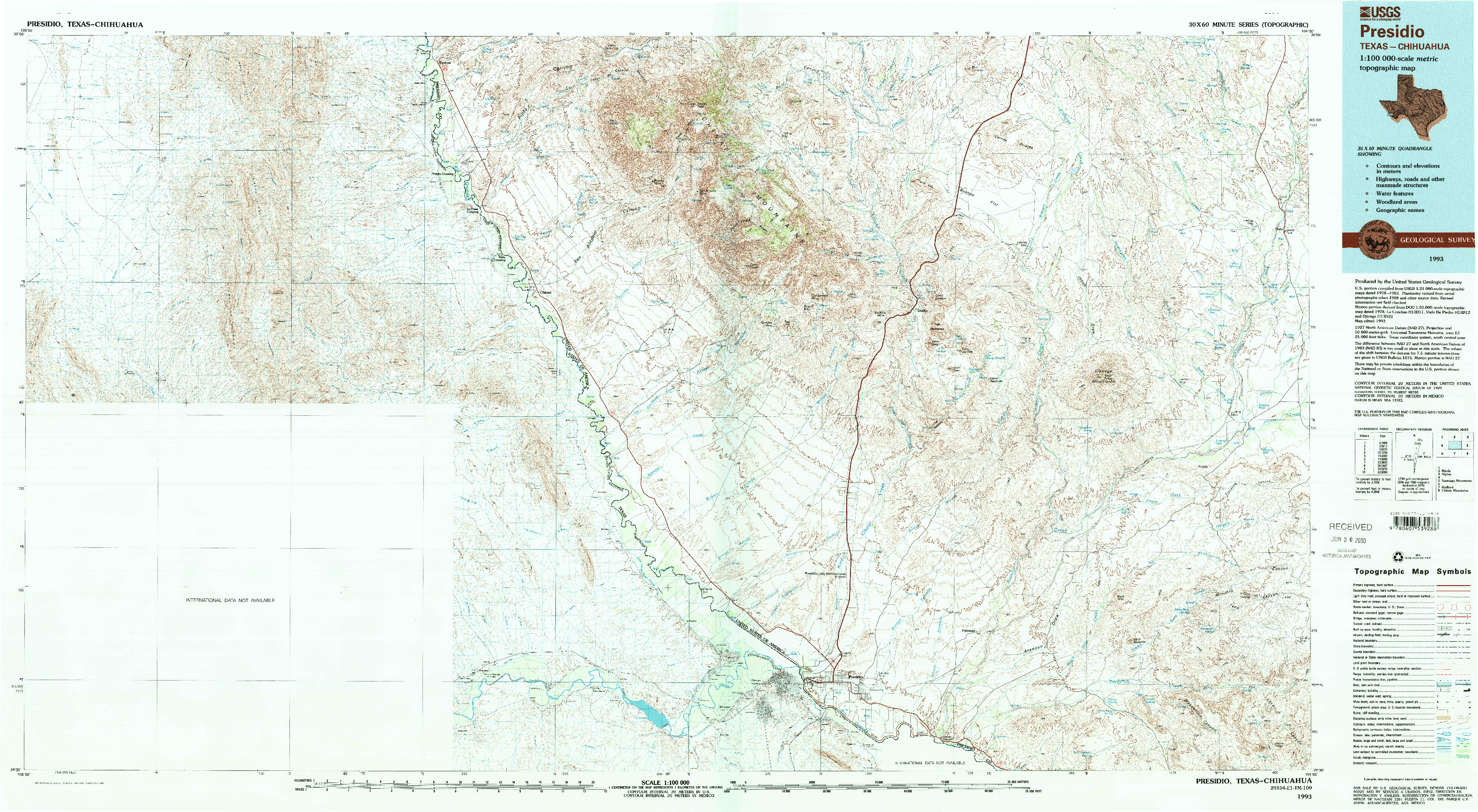 USGS 1:100000-SCALE QUADRANGLE FOR PRESIDIO, TX 1993