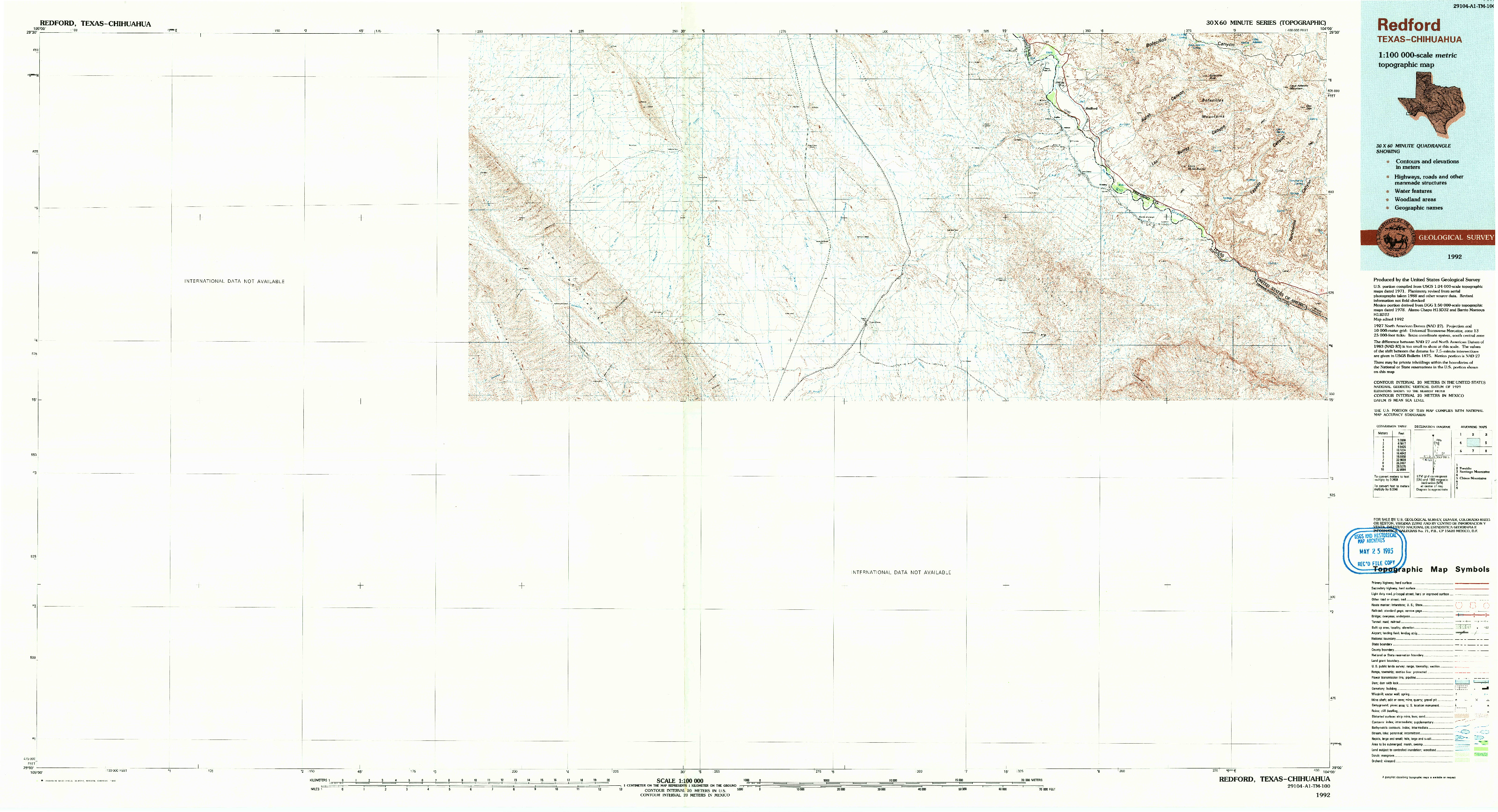 USGS 1:100000-SCALE QUADRANGLE FOR REDFORD, TX 1992