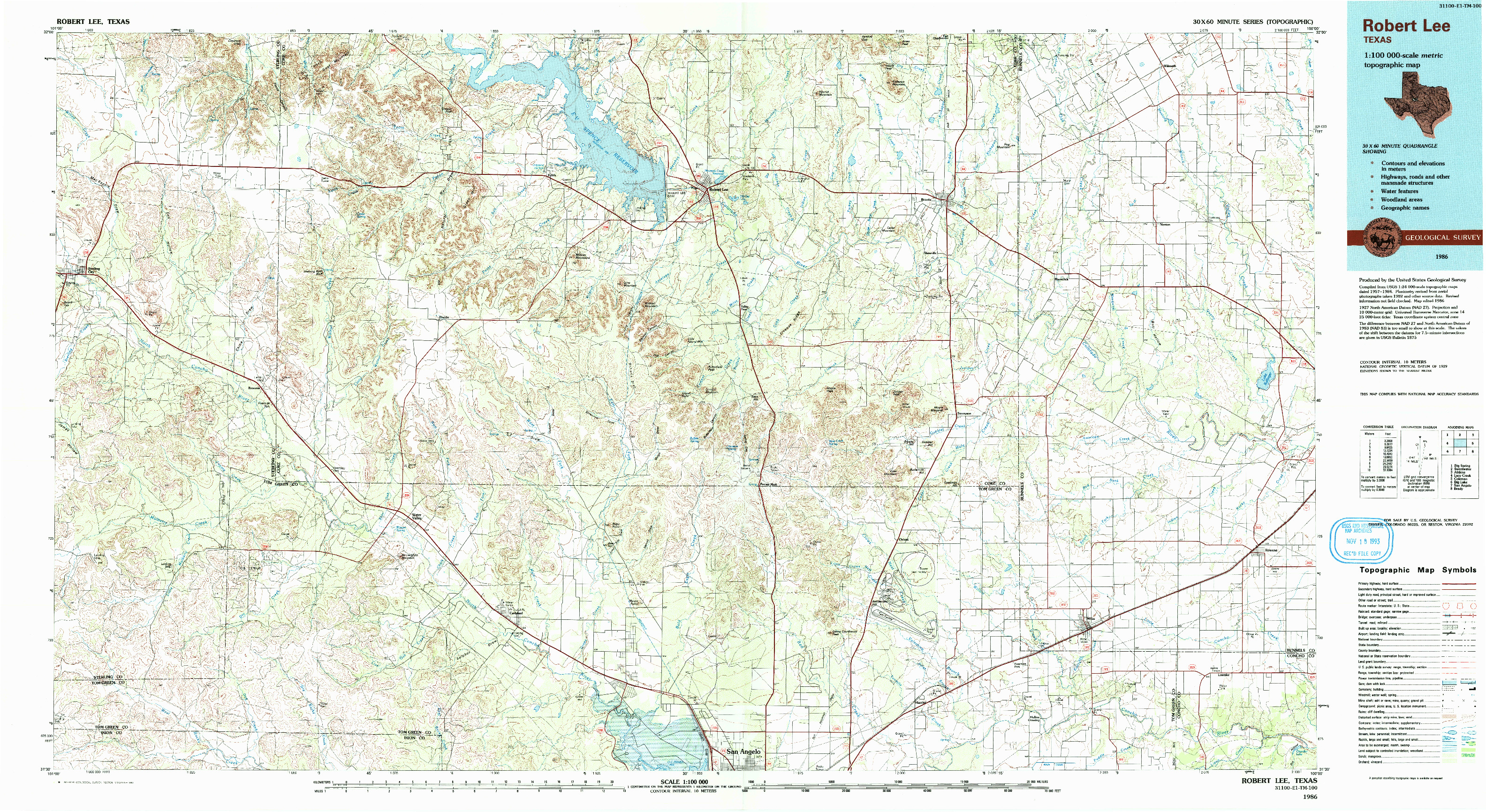 USGS 1:100000-SCALE QUADRANGLE FOR ROBERT LEE, TX 1986