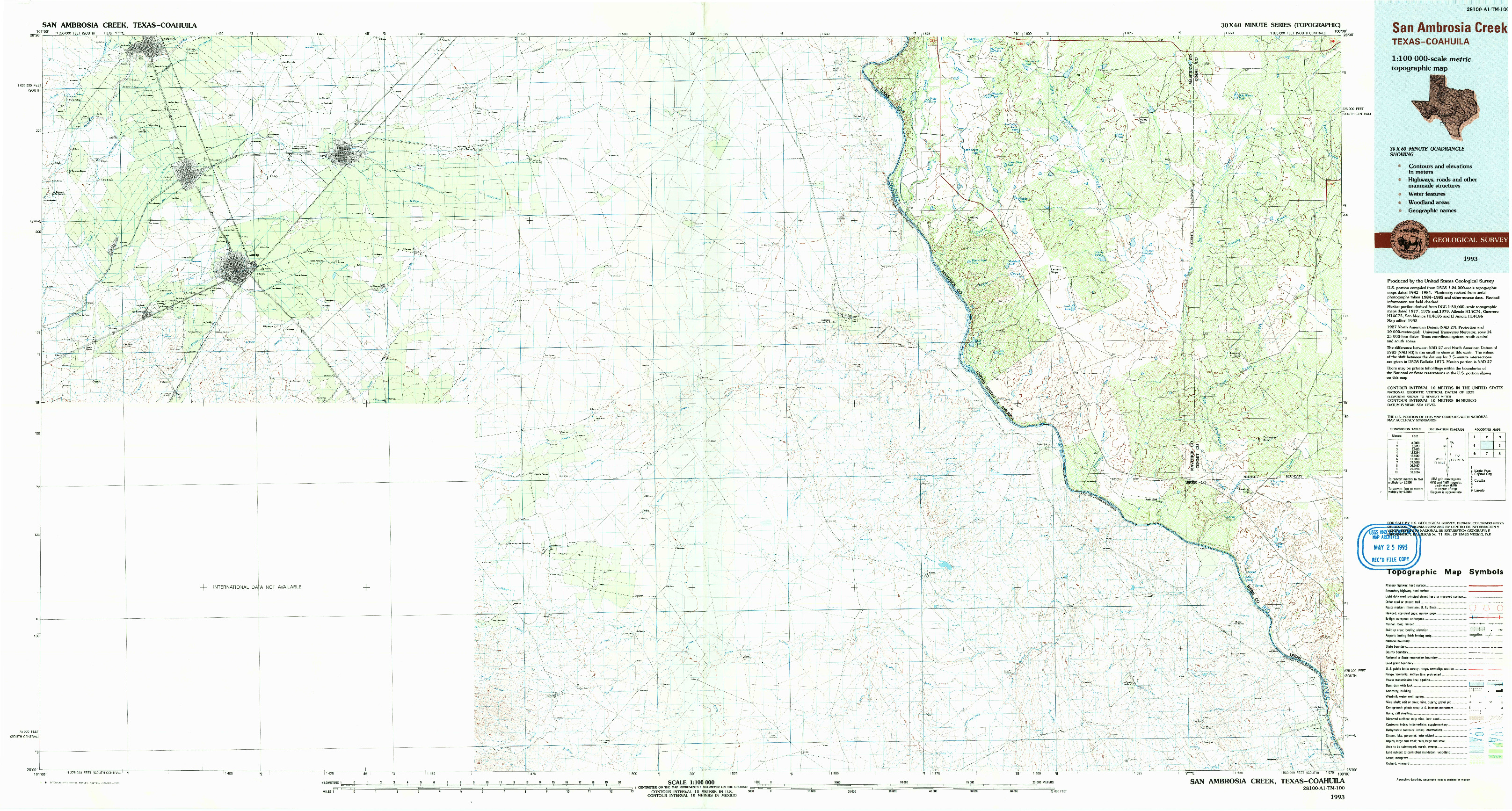 USGS 1:100000-SCALE QUADRANGLE FOR SAN AMBROSIA CREEK, TX 1993