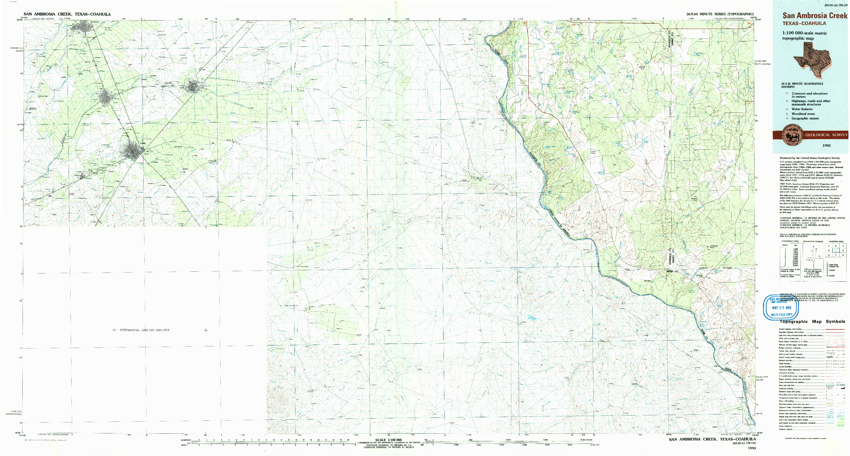 USGS 1:100000-SCALE QUADRANGLE FOR SAN AMBROSIA CREEK, TX 1993