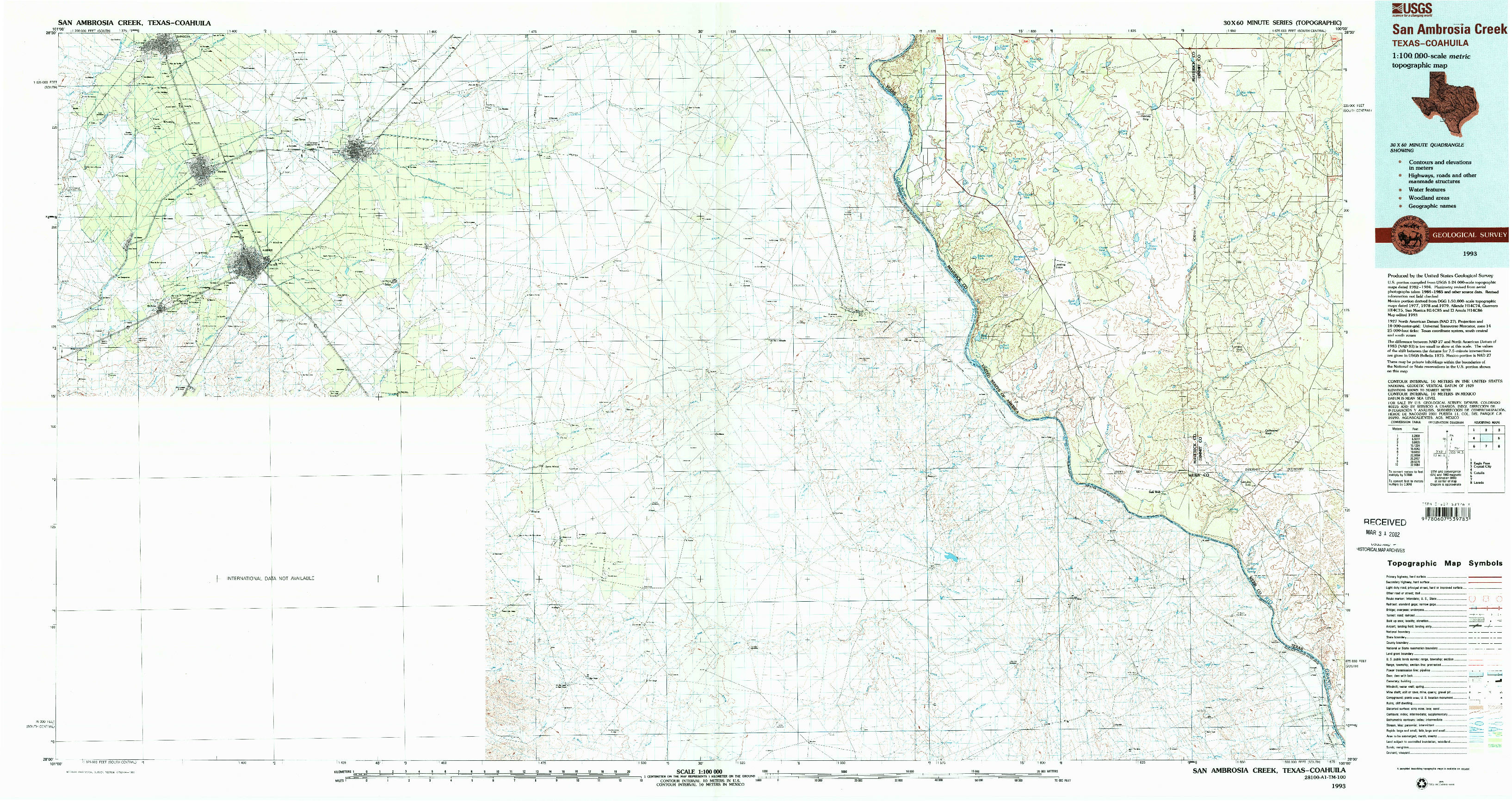 USGS 1:100000-SCALE QUADRANGLE FOR SAN AMBROSIA CREEK, TX 1993