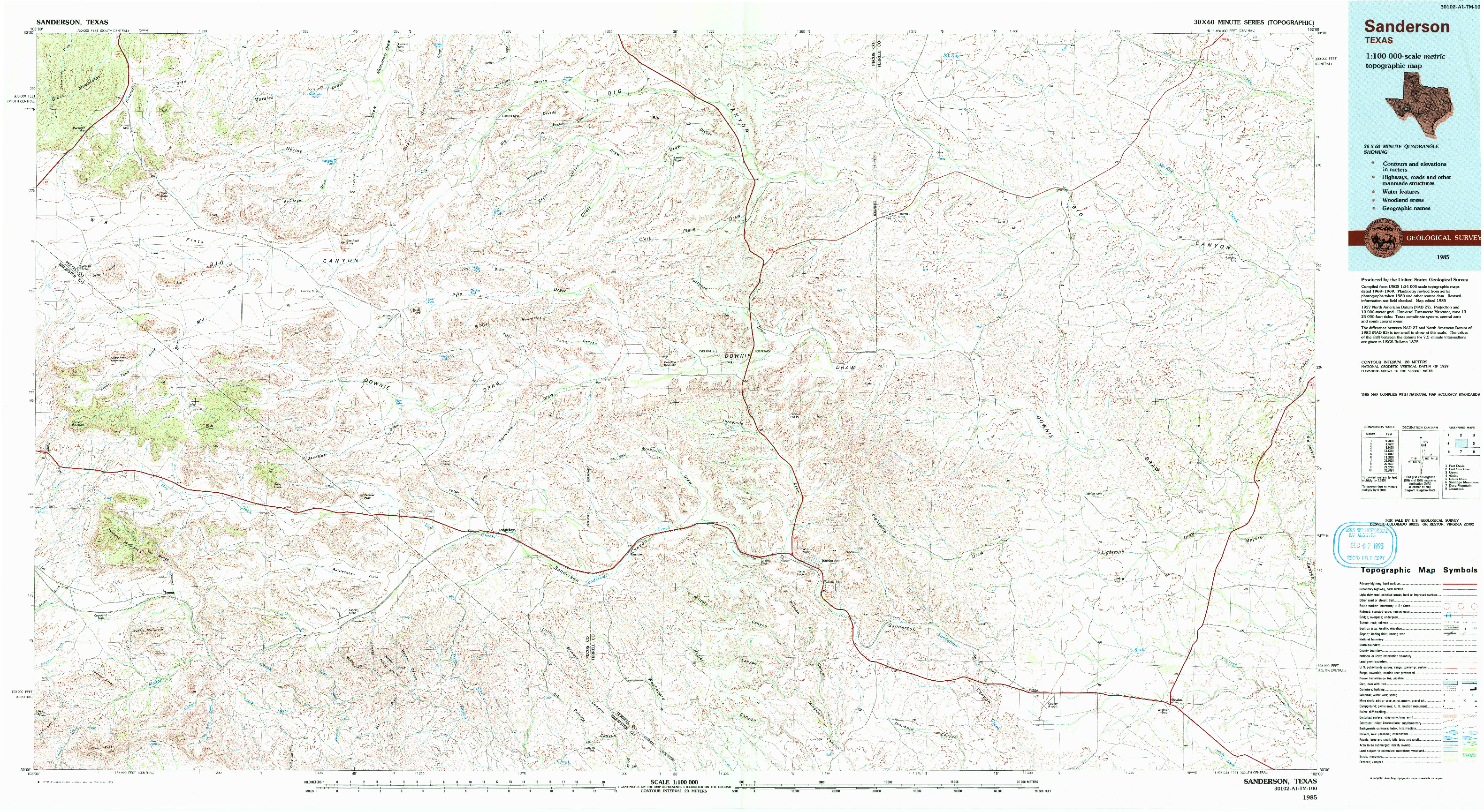 USGS 1:100000-SCALE QUADRANGLE FOR SANDERSON, TX 1985