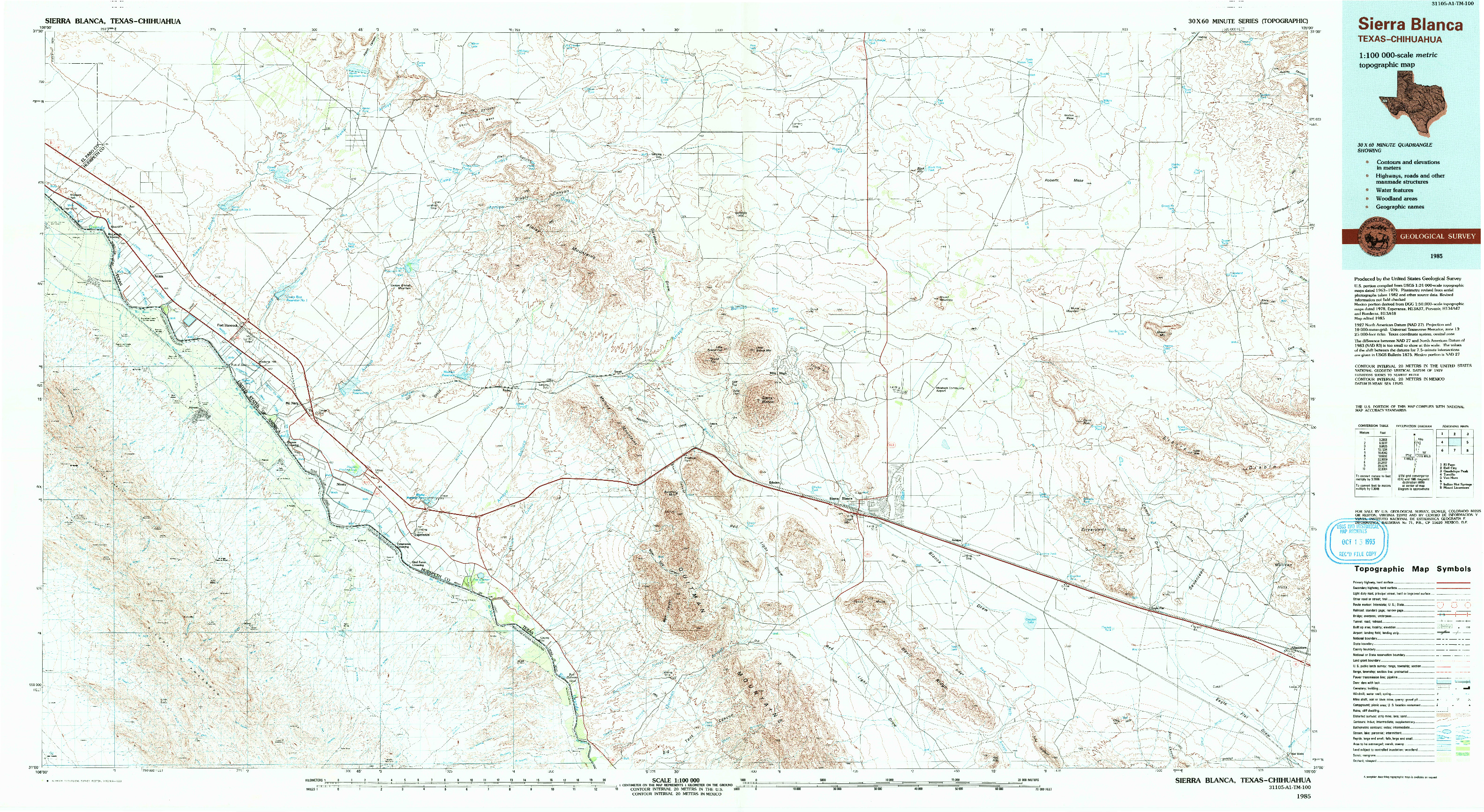 USGS 1:100000-SCALE QUADRANGLE FOR SIERRA BLANCA, TX 1985