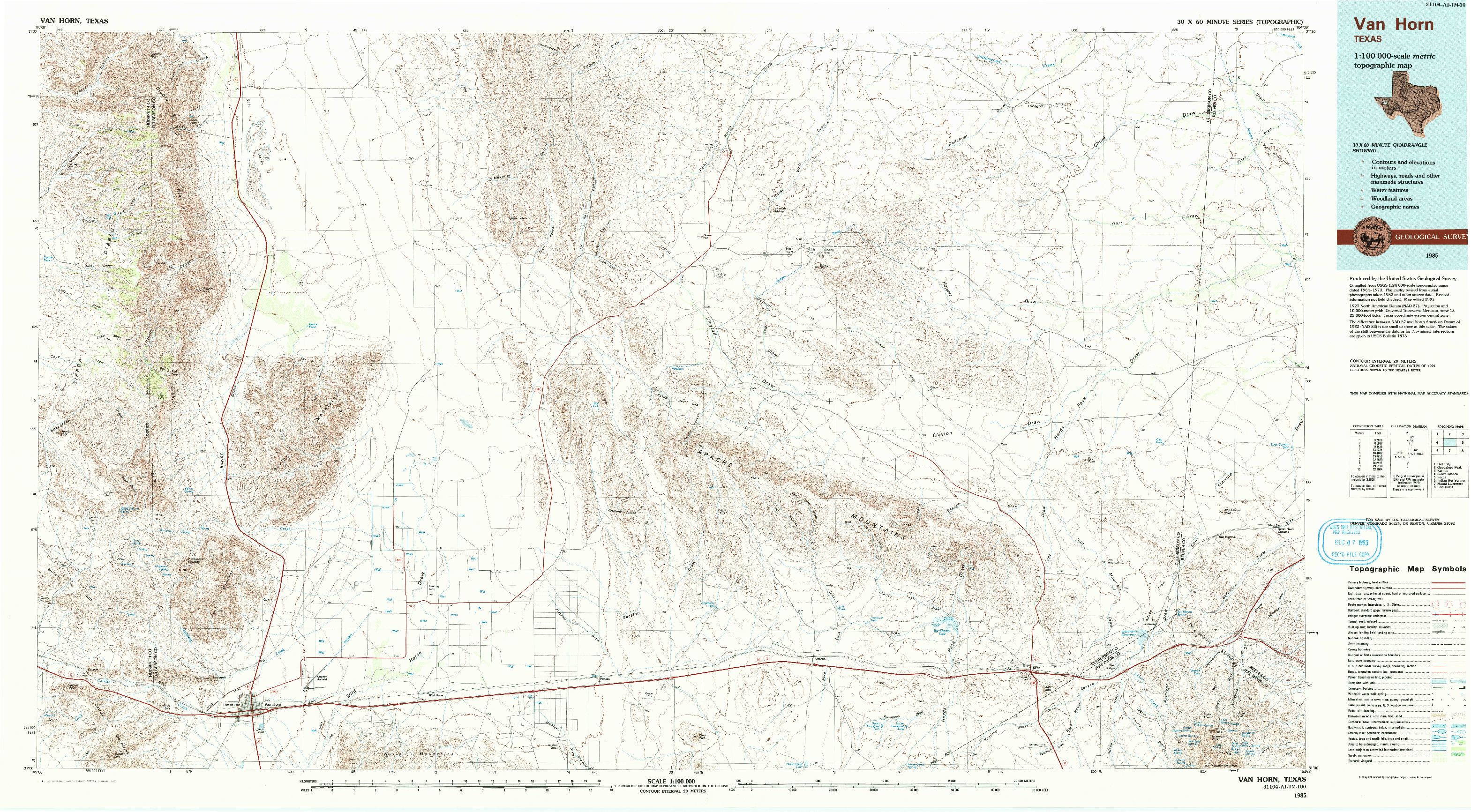 USGS 1:100000-SCALE QUADRANGLE FOR VAN HORN, TX 1985