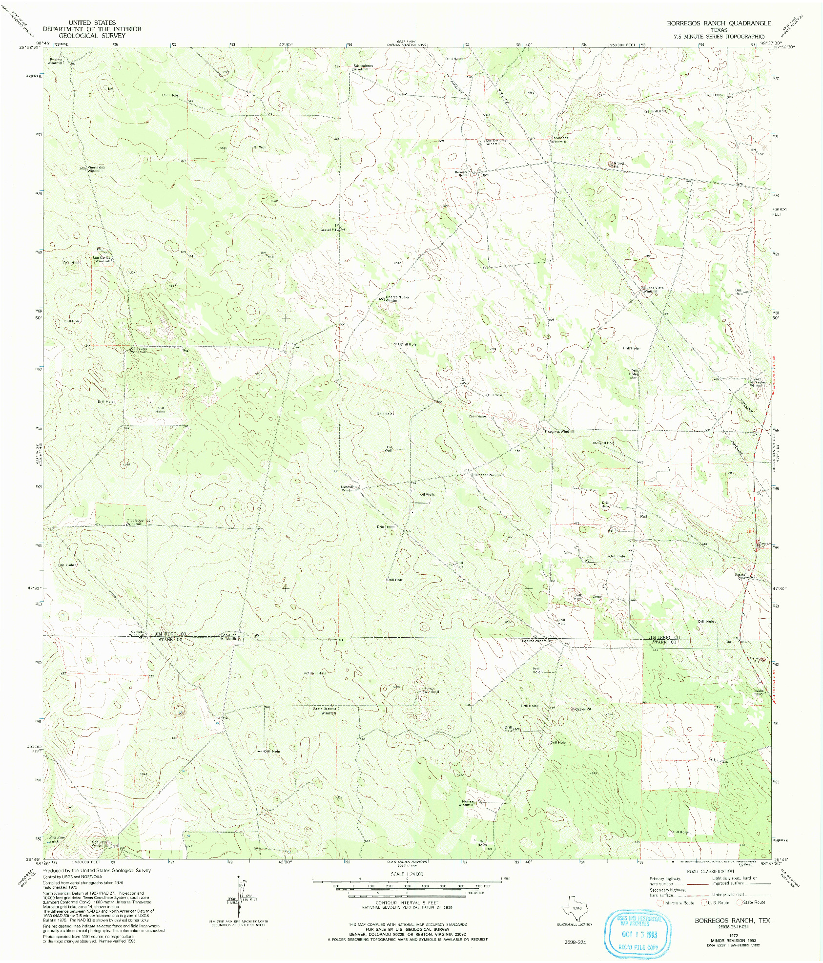 USGS 1:24000-SCALE QUADRANGLE FOR BORREGOS RANCH, TX 1972