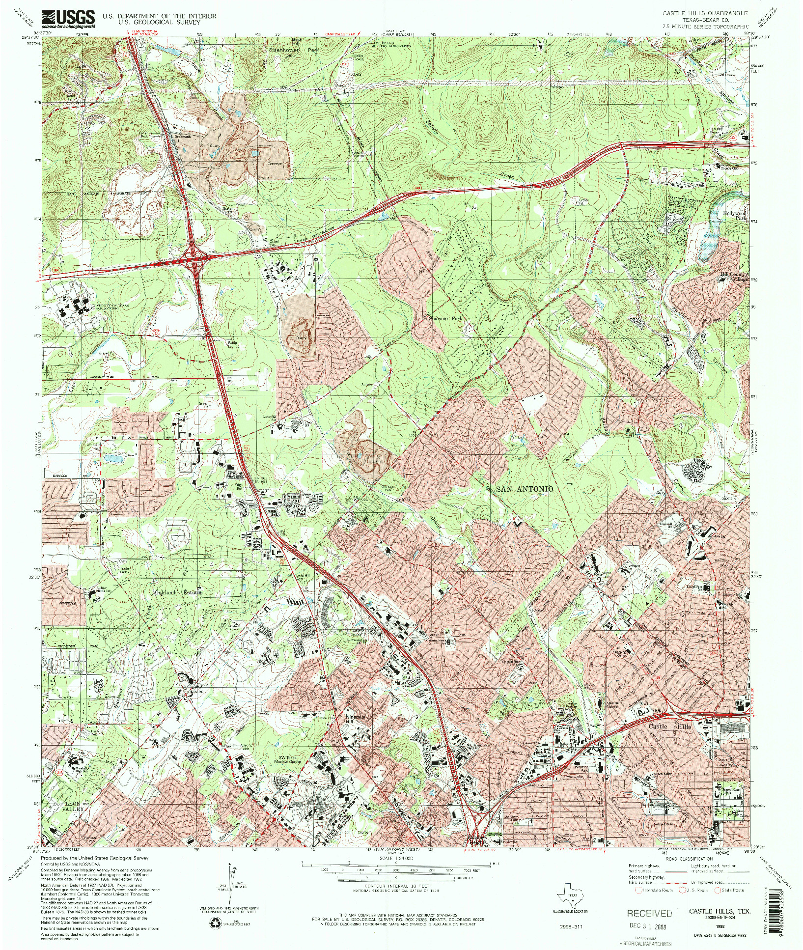 USGS 1:24000-SCALE QUADRANGLE FOR CASTLE HILLS, TX 1992