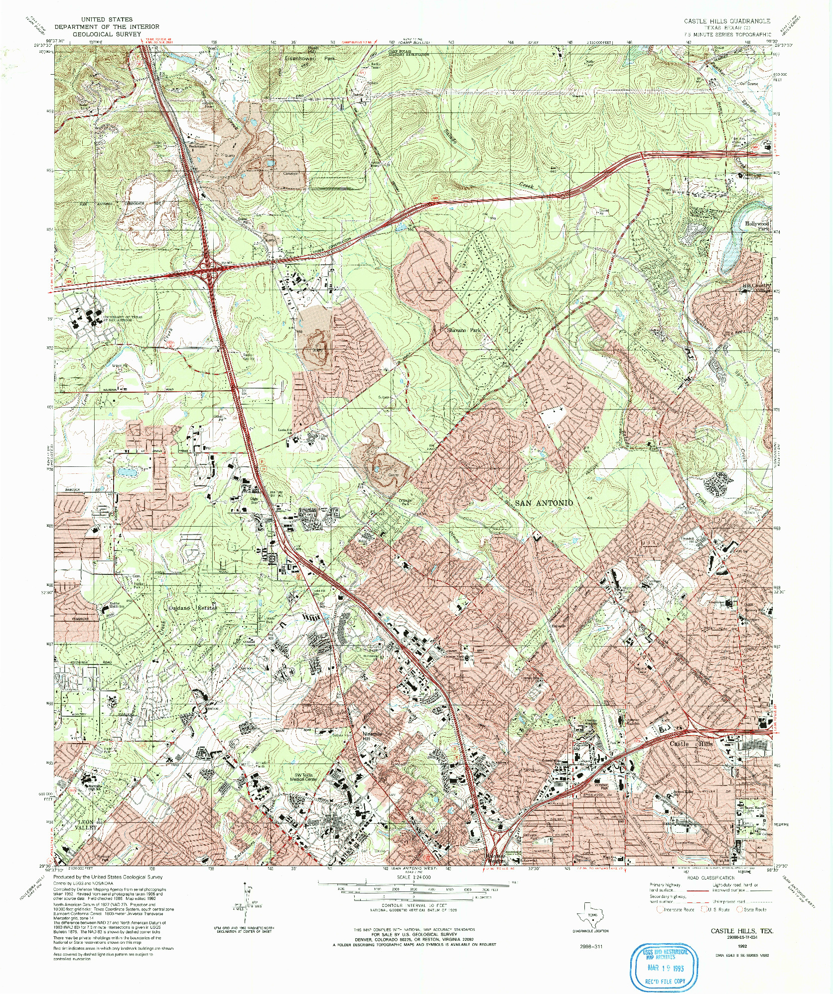 USGS 1:24000-SCALE QUADRANGLE FOR CASTLE HILLS, TX 1992