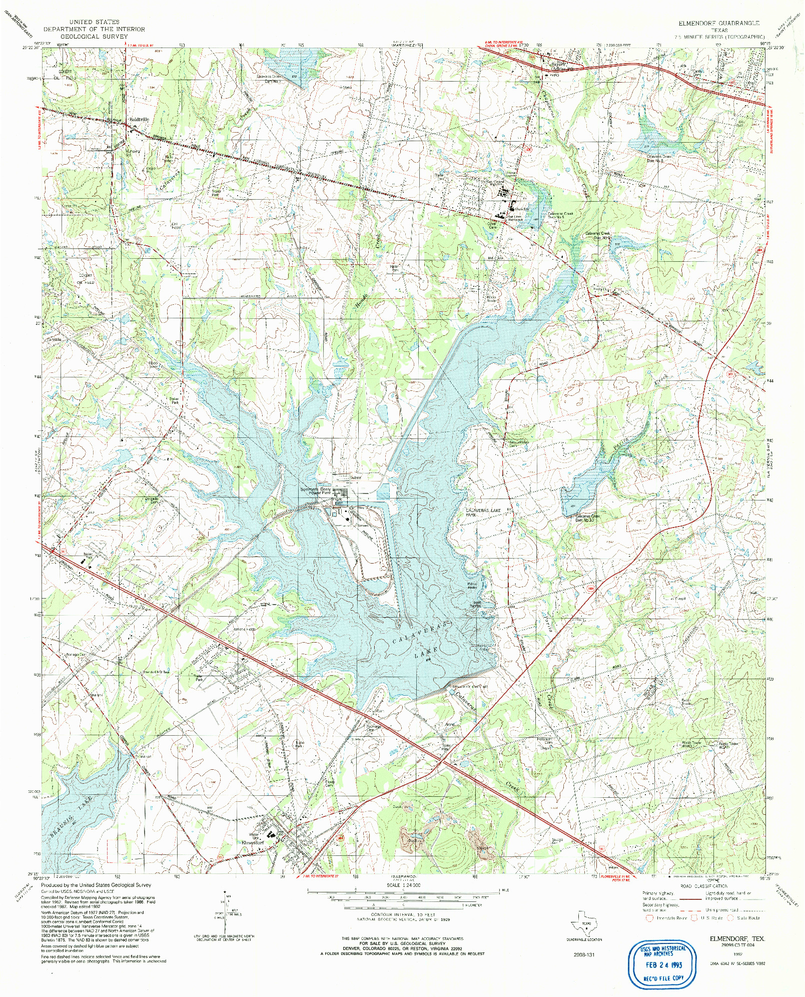 USGS 1:24000-SCALE QUADRANGLE FOR ELMENDORF, TX 1992