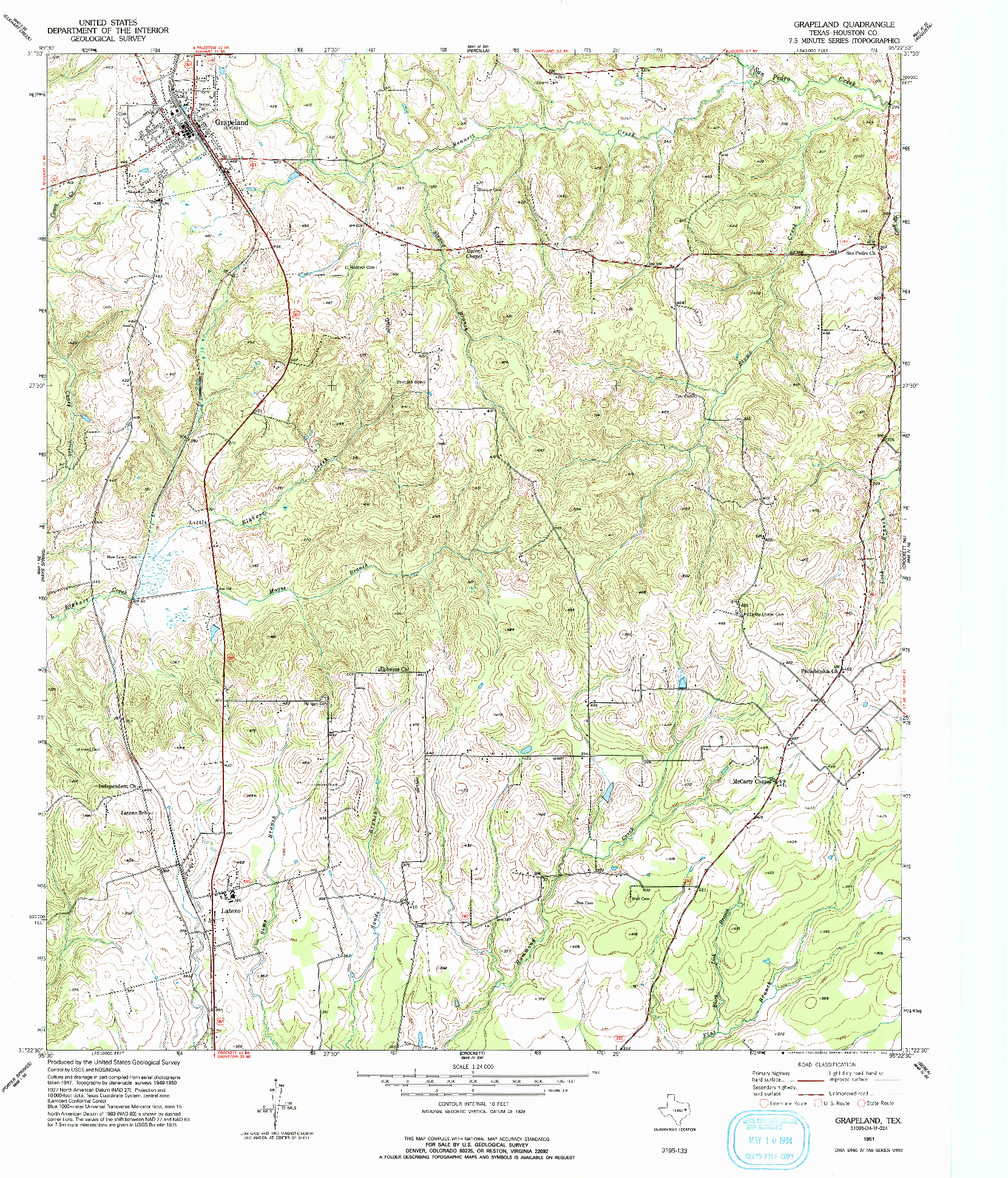 USGS 1:24000-SCALE QUADRANGLE FOR GRAPELAND, TX 1951