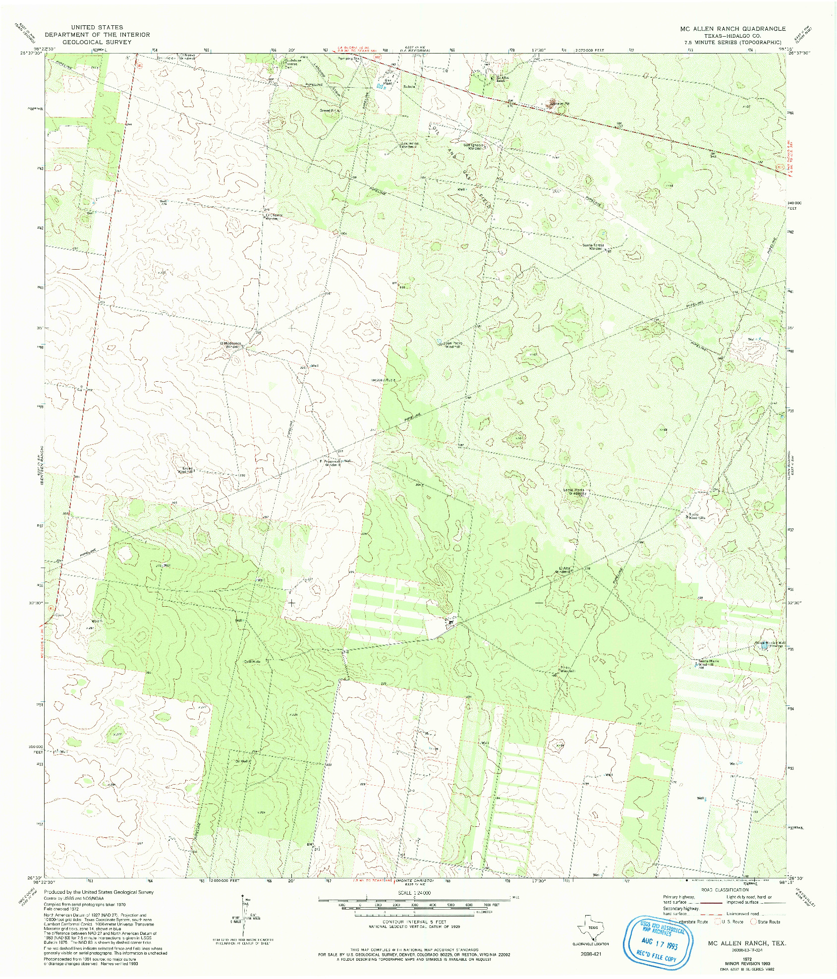 USGS 1:24000-SCALE QUADRANGLE FOR MCALLEN RANCH, TX 1972