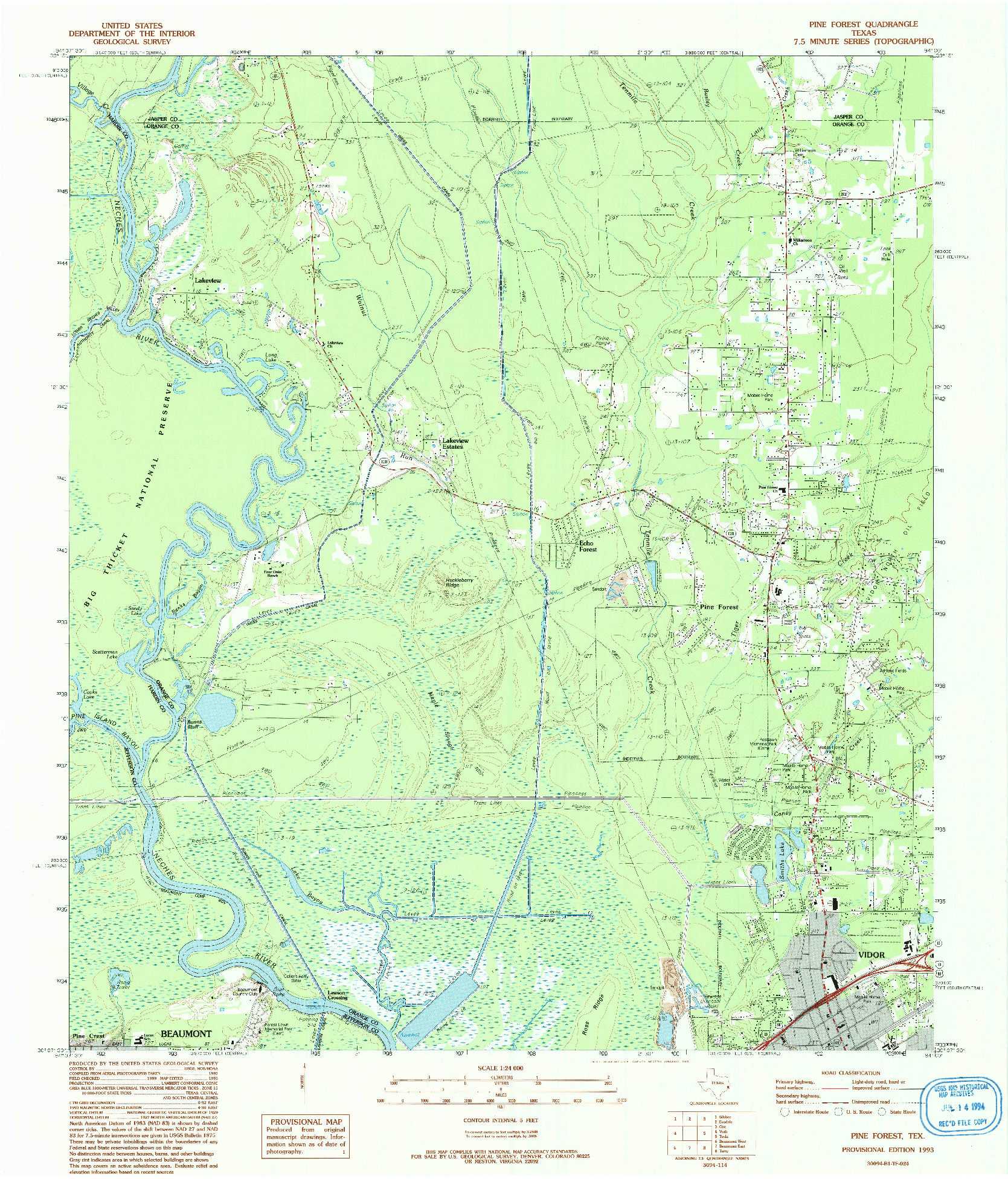 USGS 1:24000-SCALE QUADRANGLE FOR PINE FOREST, TX 1993
