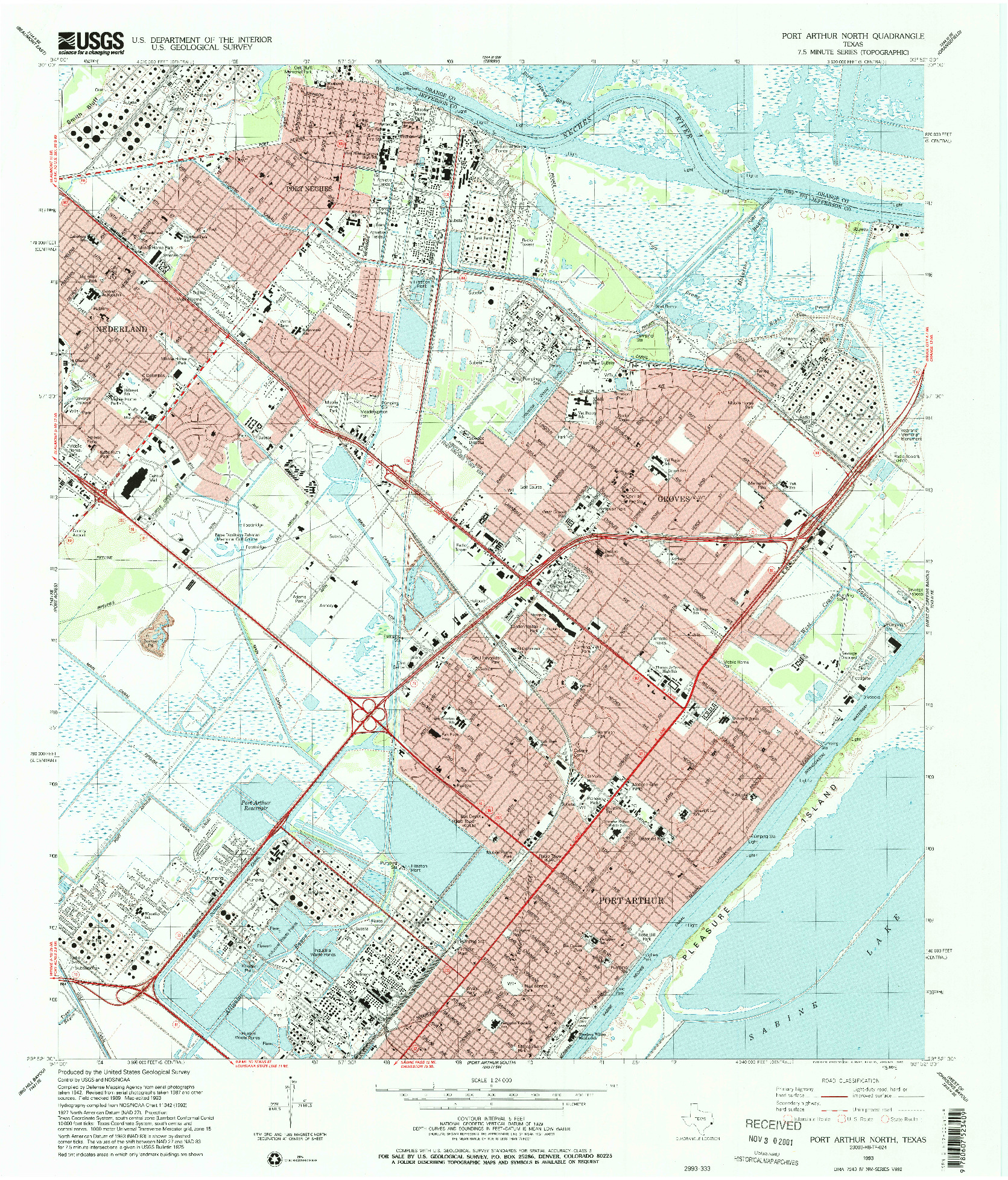 USGS 1:24000-SCALE QUADRANGLE FOR PORT ARTHUR NORTH, TX 1993