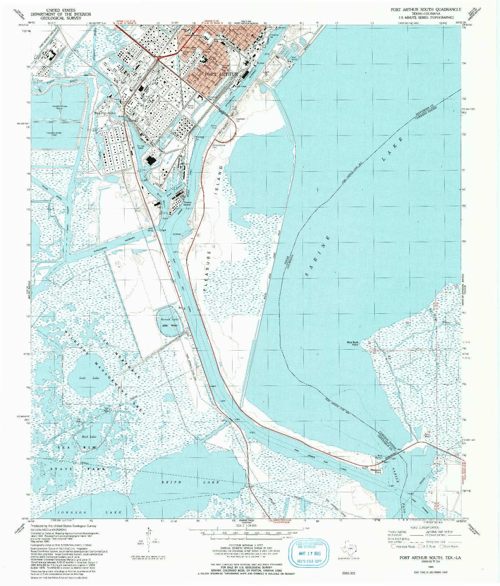 USGS 1:24000-SCALE QUADRANGLE FOR PORT ARTHUR SOUTH, TX 1993