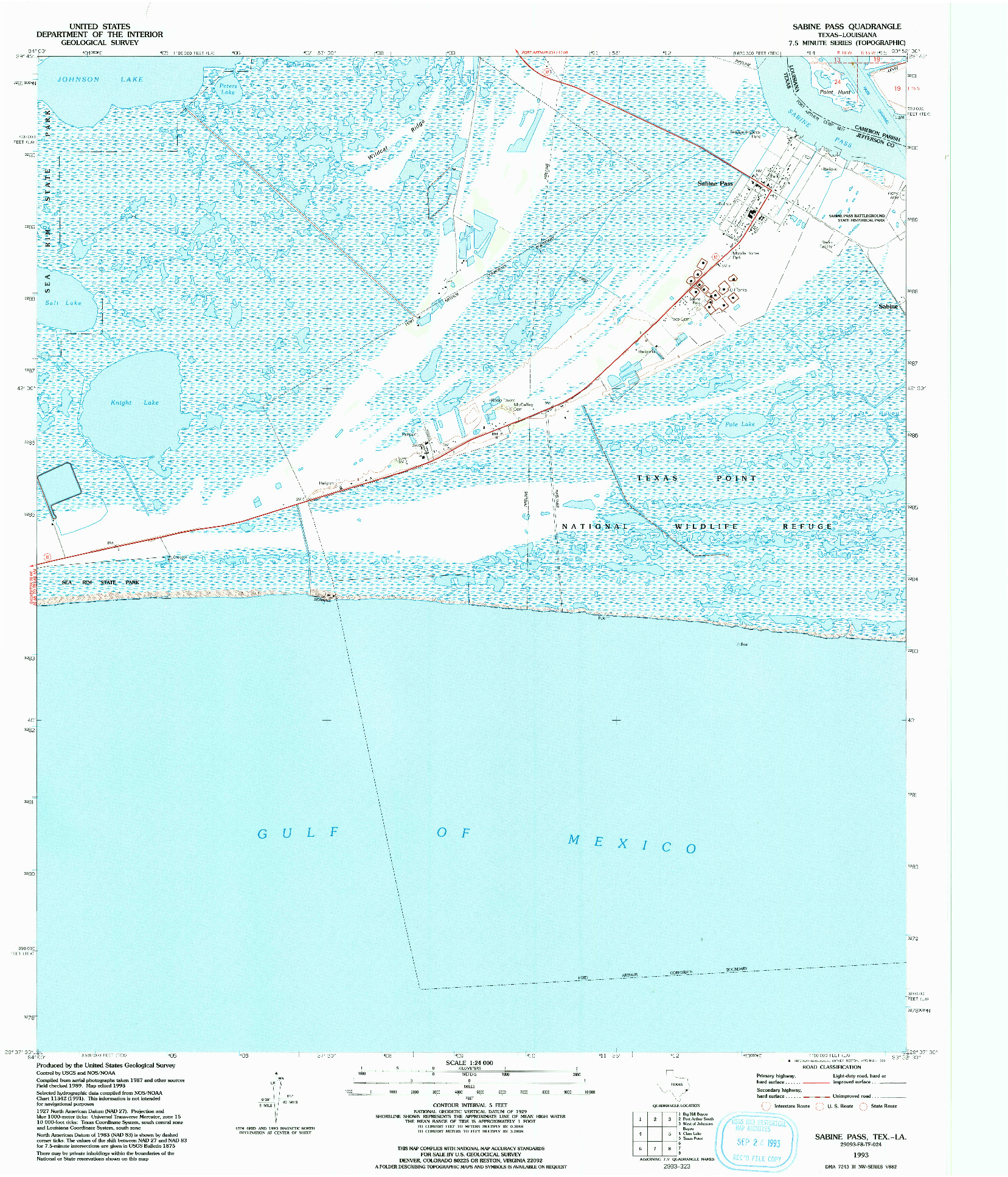 USGS 1:24000-SCALE QUADRANGLE FOR SABINE PASS, TX 1993