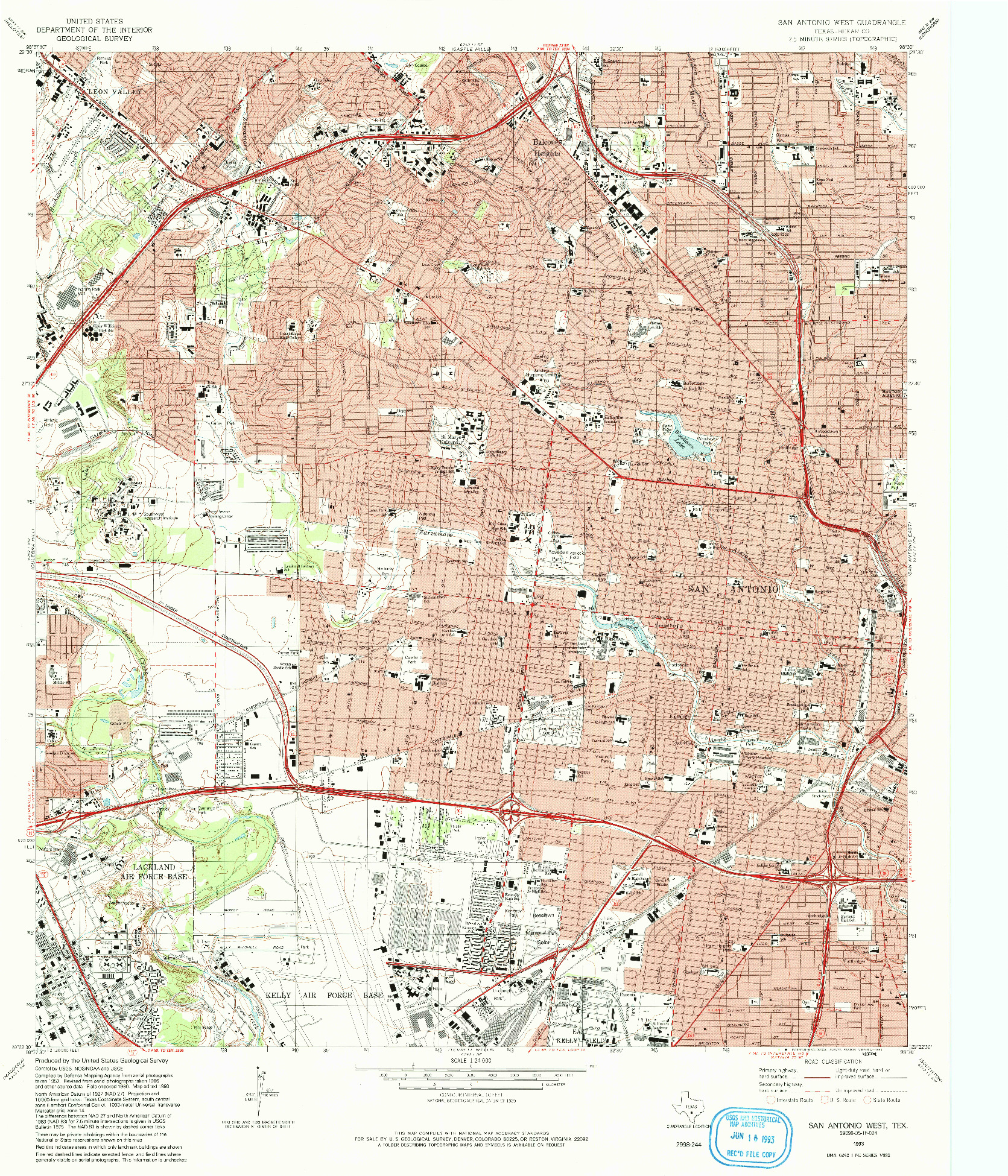 USGS 1:24000-SCALE QUADRANGLE FOR SAN ANTONIO WEST, TX 1993