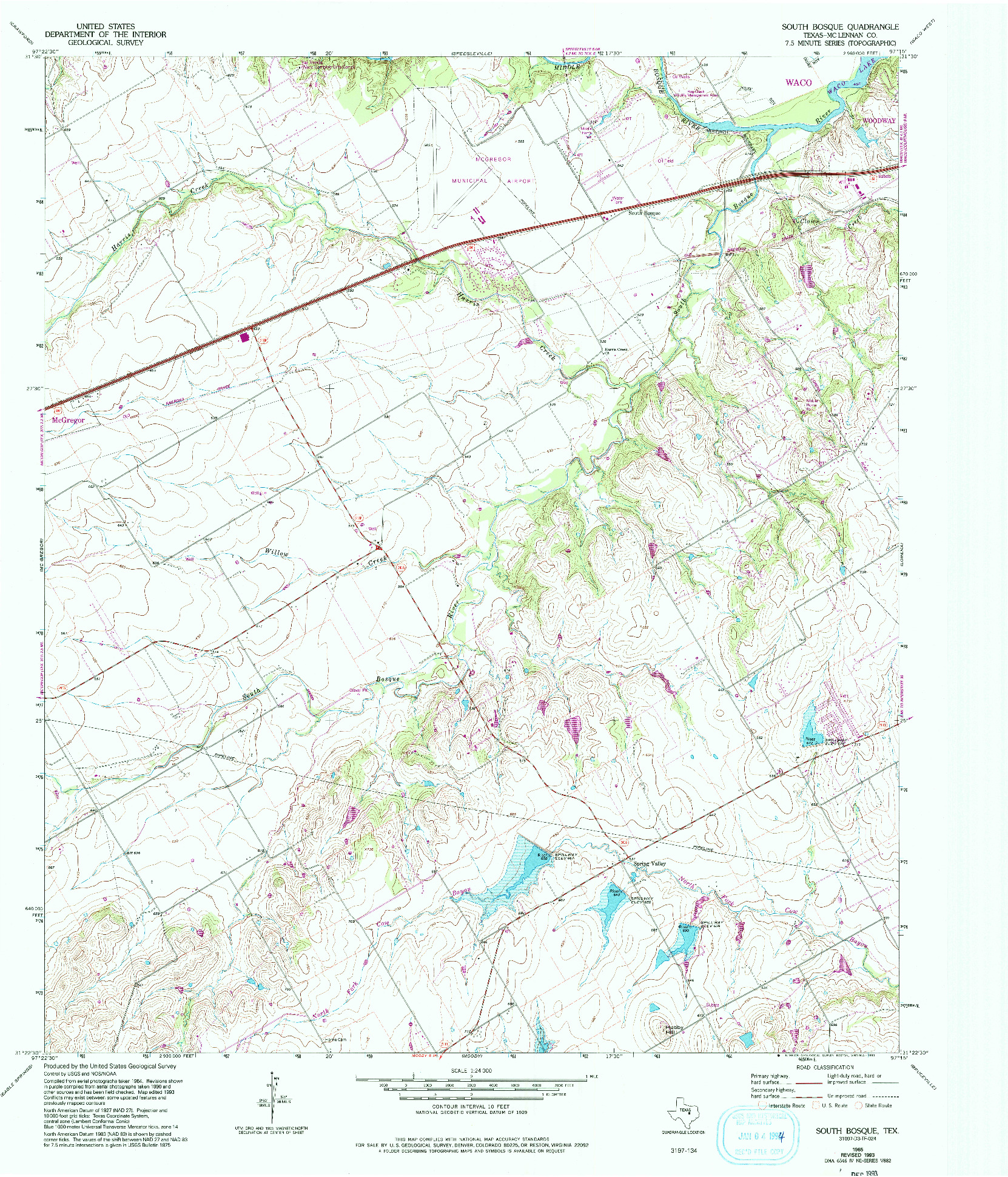 USGS 1:24000-SCALE QUADRANGLE FOR SOUTH BOSQUE, TX 1965