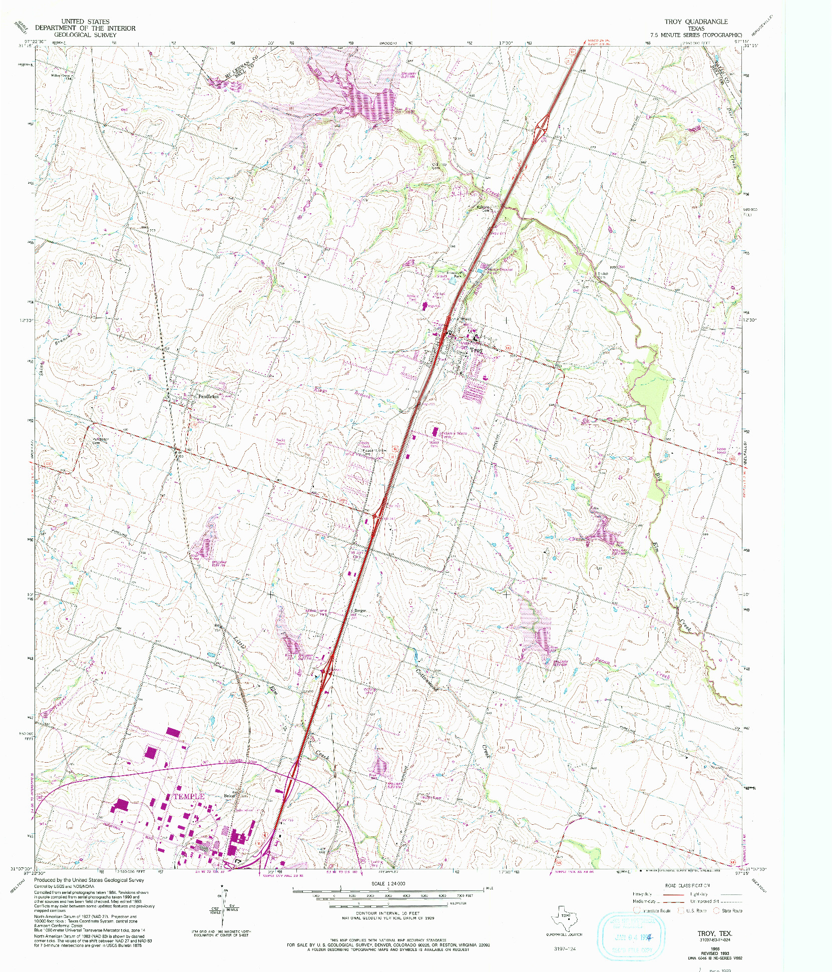 USGS 1:24000-SCALE QUADRANGLE FOR TROY, TX 1965