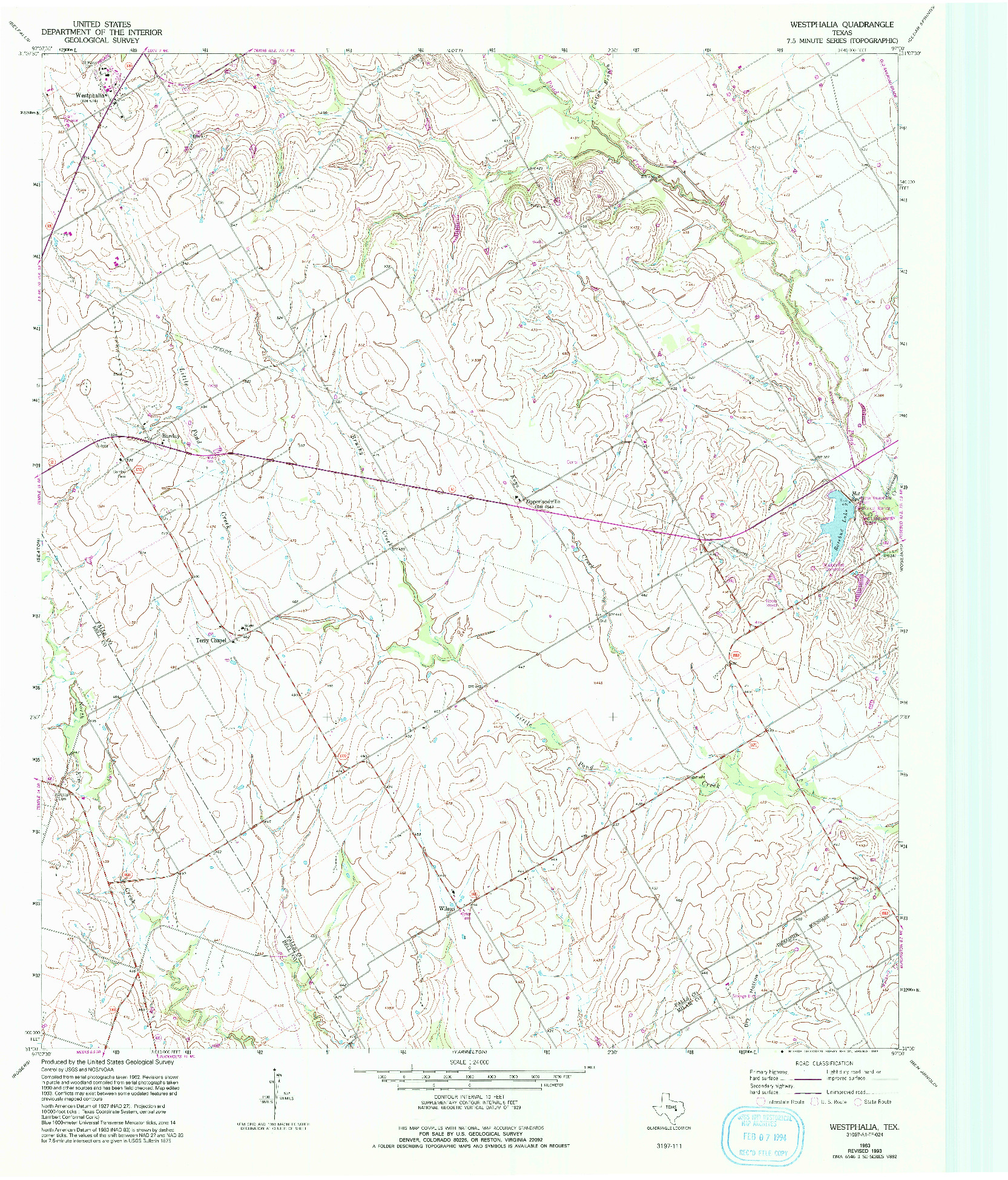 USGS 1:24000-SCALE QUADRANGLE FOR WESTPHALIA, TX 1963
