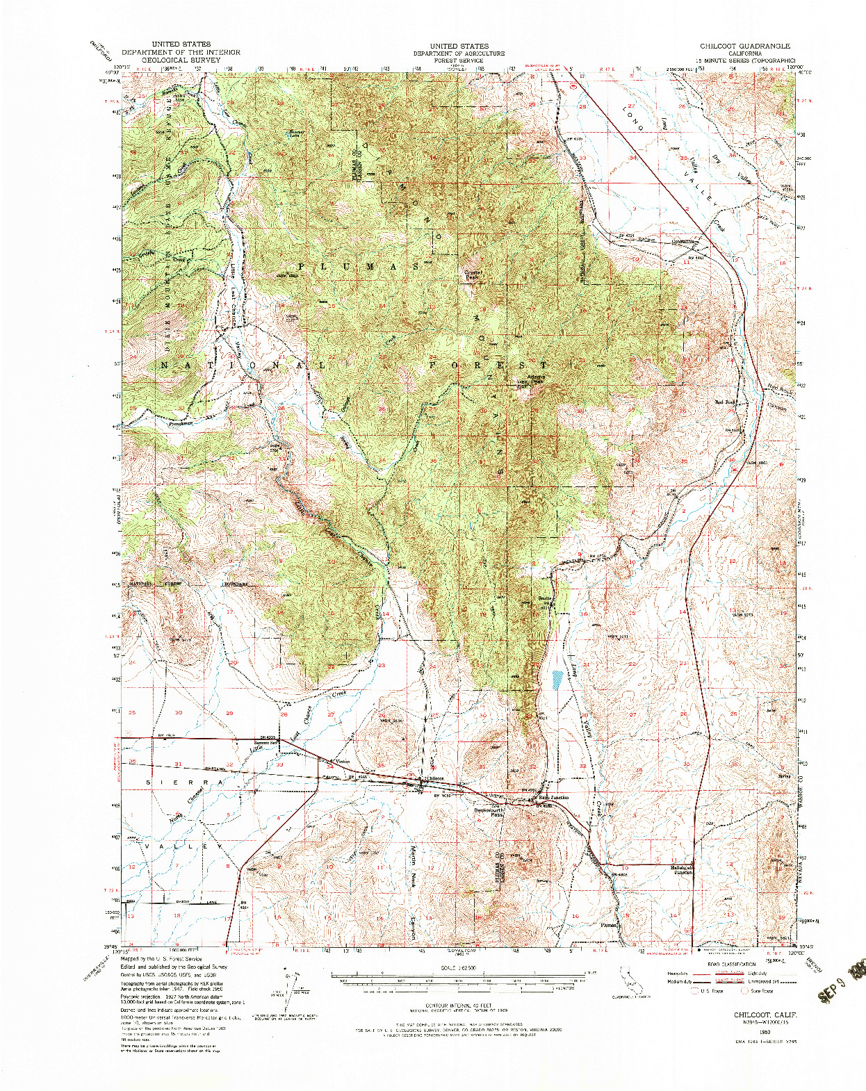USGS 1:62500-SCALE QUADRANGLE FOR CHILCOOT, CA 1950