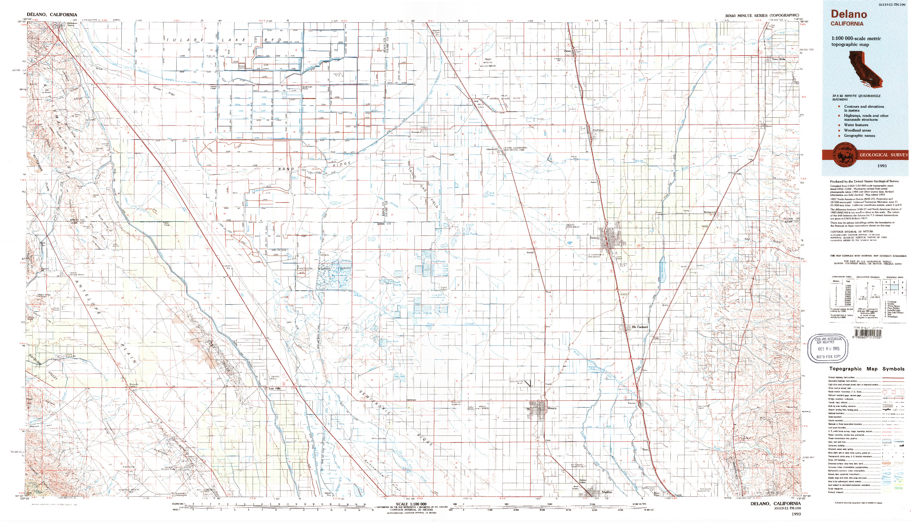 USGS 1:100000-SCALE QUADRANGLE FOR DELANO, CA 1993