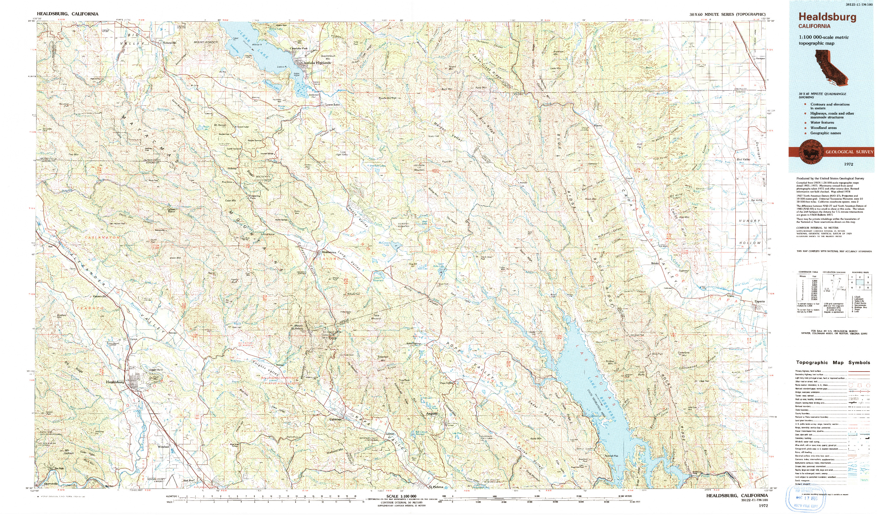 USGS 1:100000-SCALE QUADRANGLE FOR HEALDSBURG, CA 1972