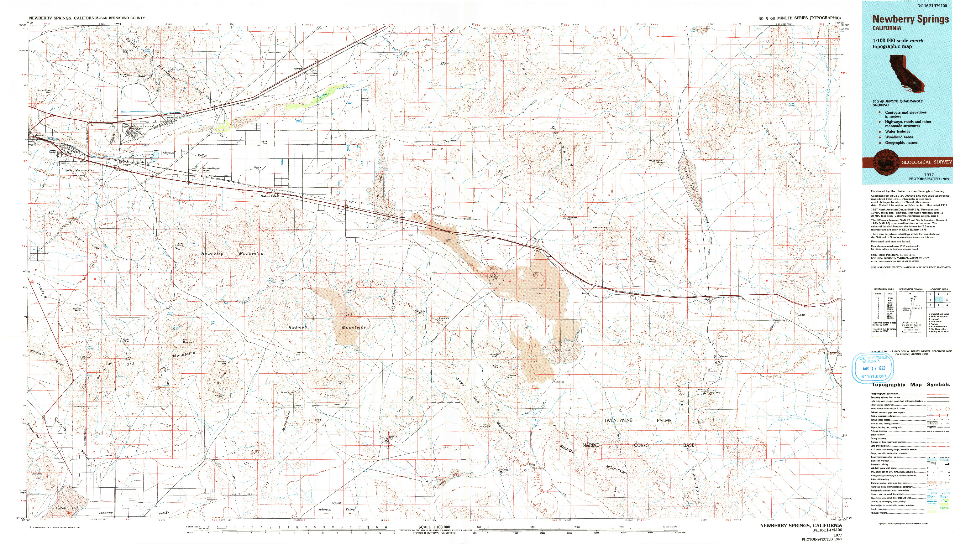 USGS 1:100000-SCALE QUADRANGLE FOR NEWBERRY SPRINGS, CA 1977