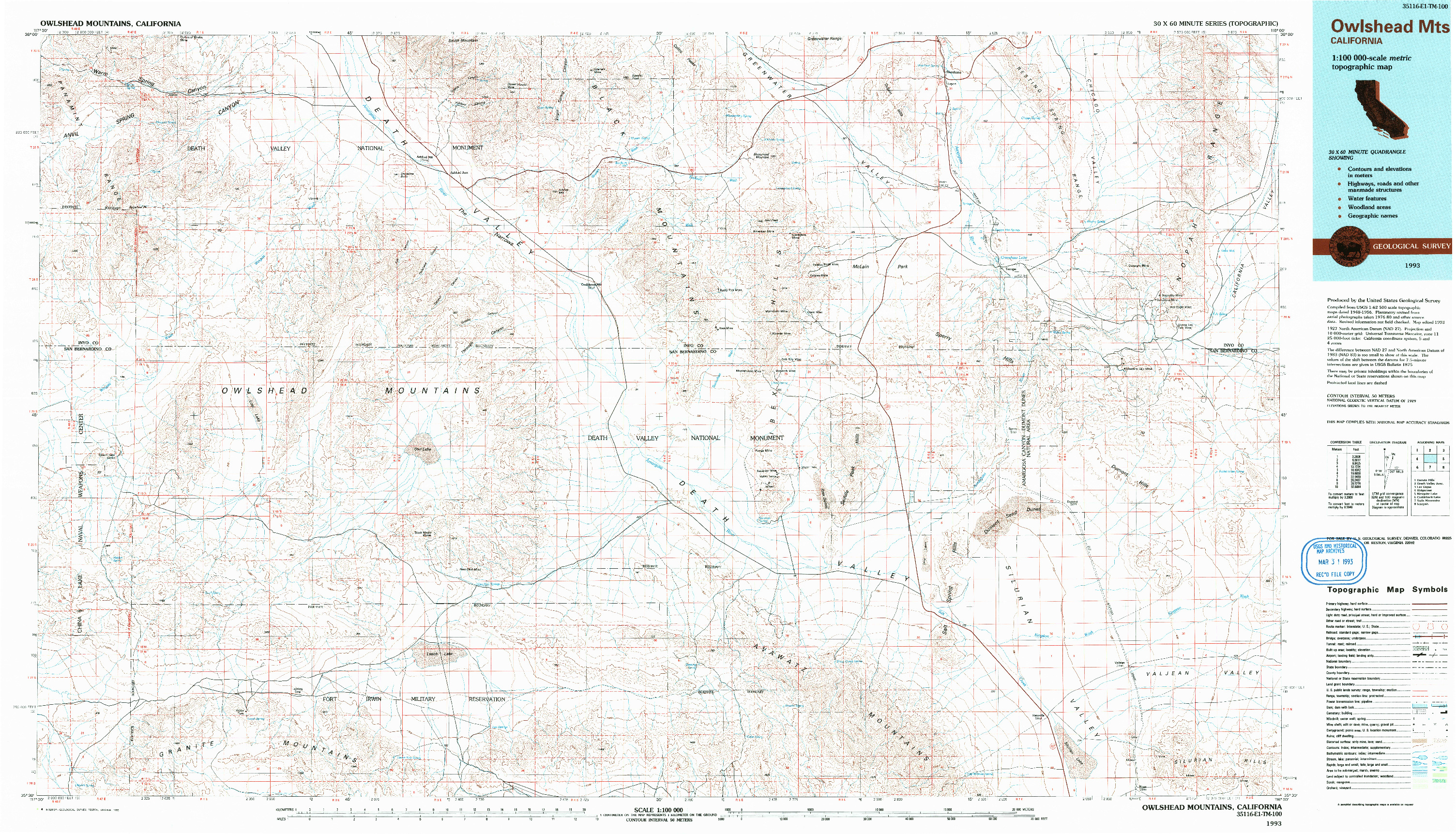 USGS 1:100000-SCALE QUADRANGLE FOR OWLSHEAD MOUNTAINS, CA 1993