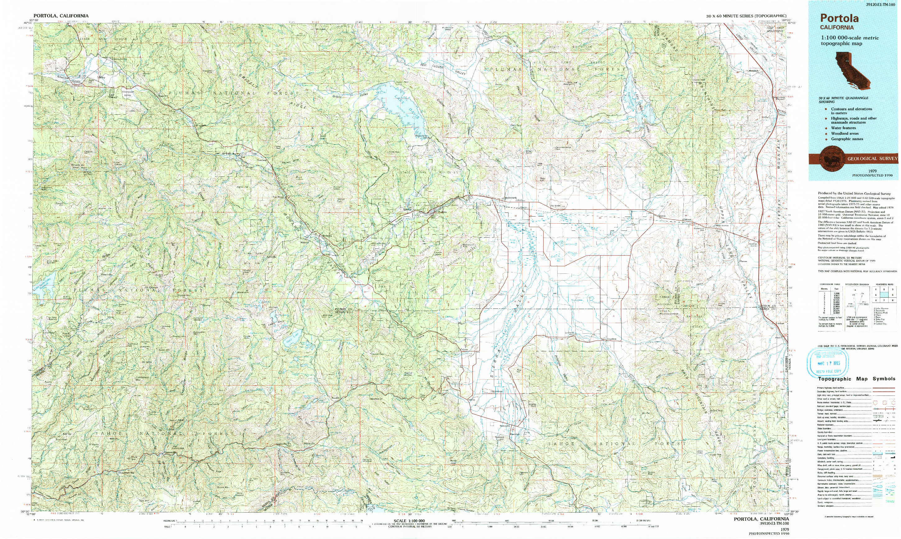 USGS 1:100000-SCALE QUADRANGLE FOR PORTOLA, CA 1979