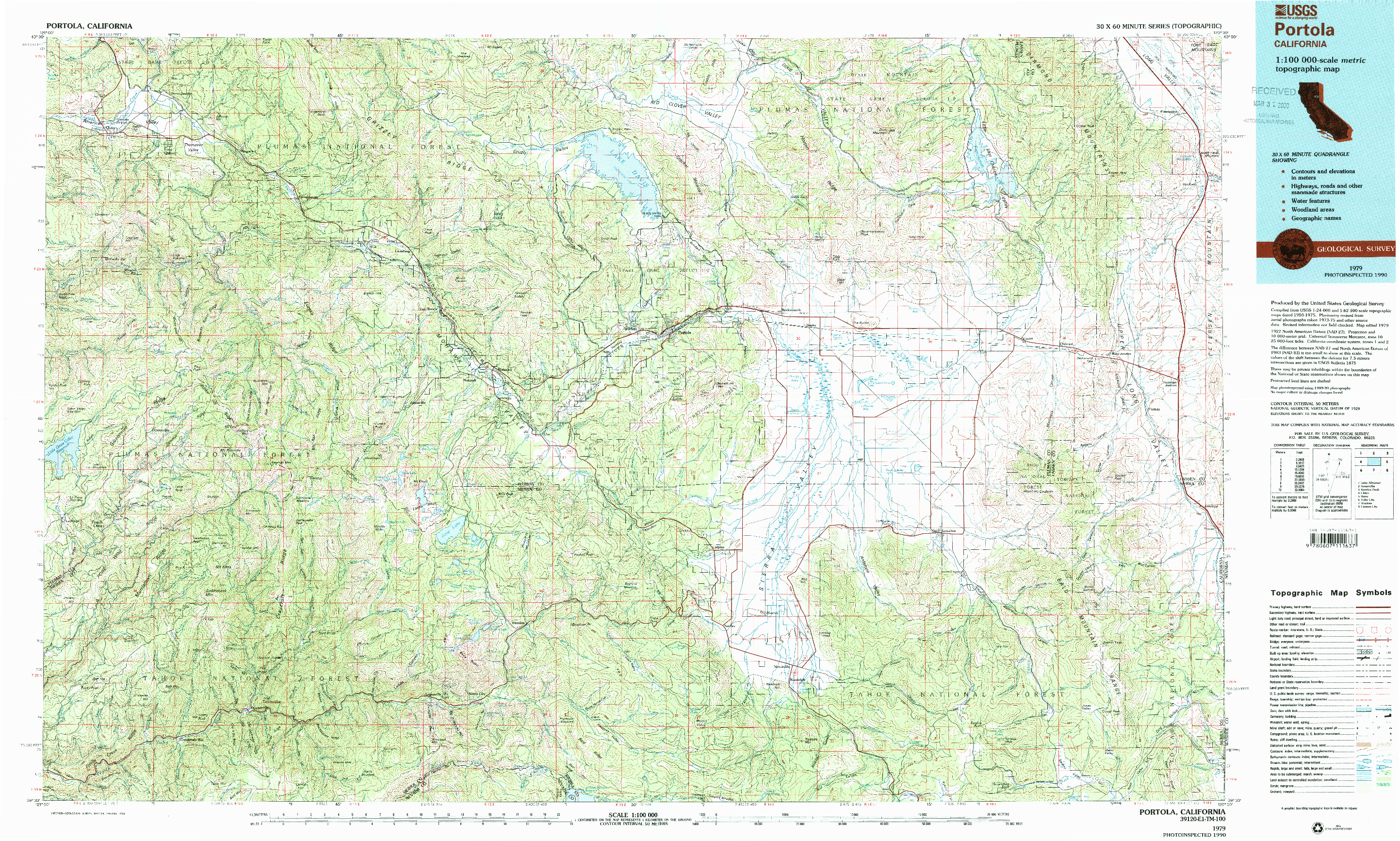 USGS 1:100000-SCALE QUADRANGLE FOR PORTOLA, CA 1979