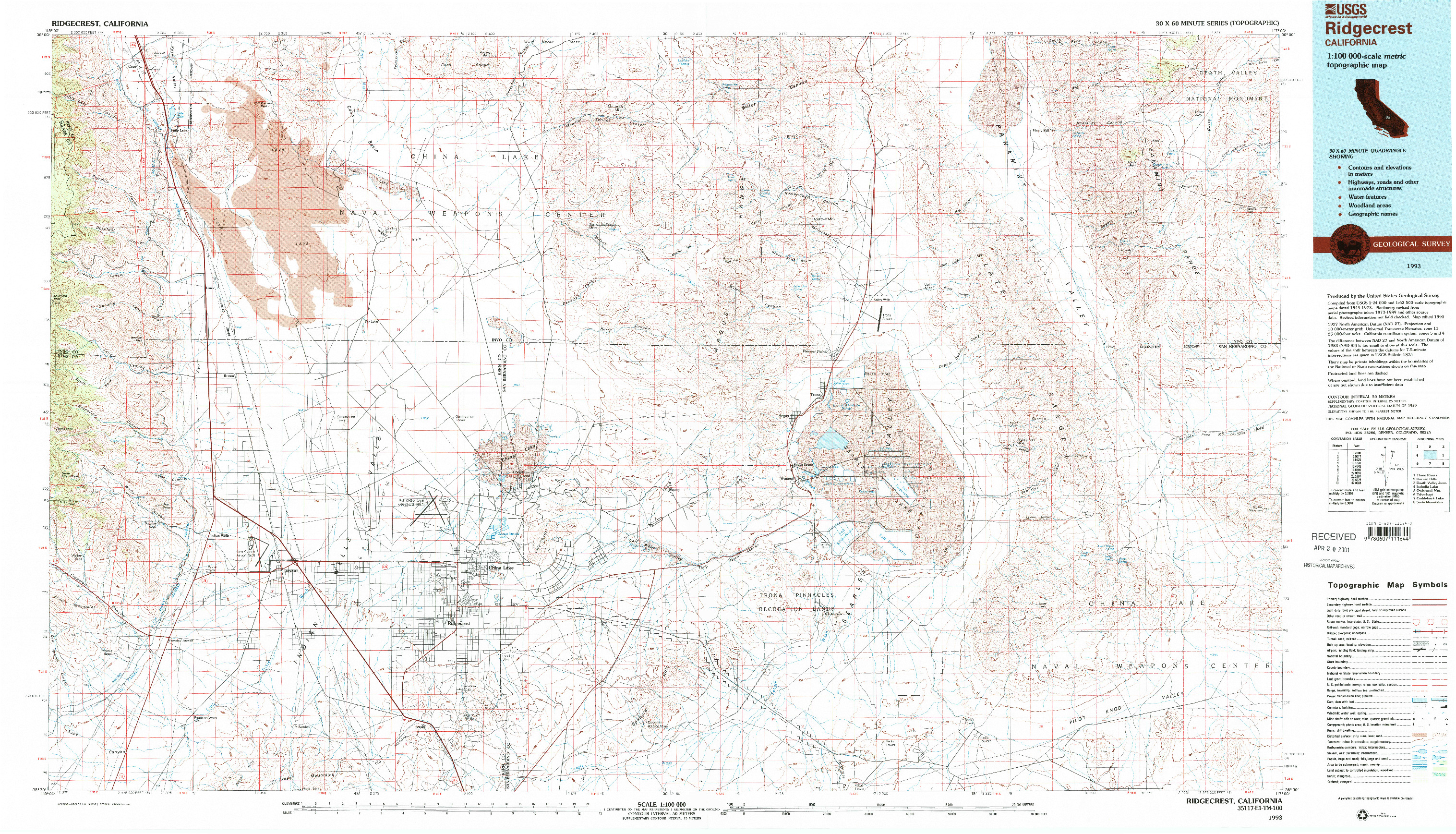 USGS 1:100000-SCALE QUADRANGLE FOR RIDGECREST, CA 1993