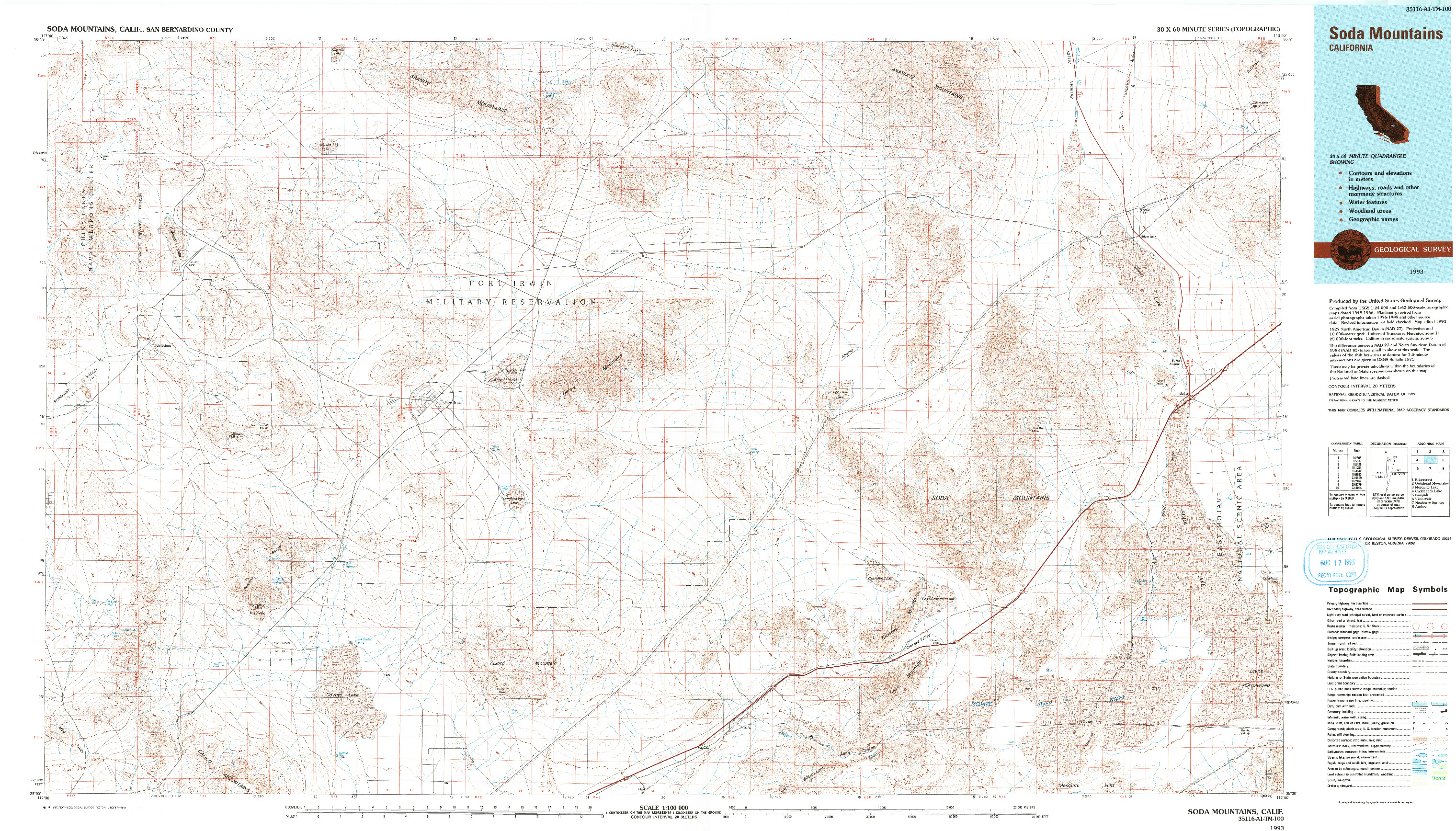 USGS 1:100000-SCALE QUADRANGLE FOR SODA MOUNTAINS, CA 1993