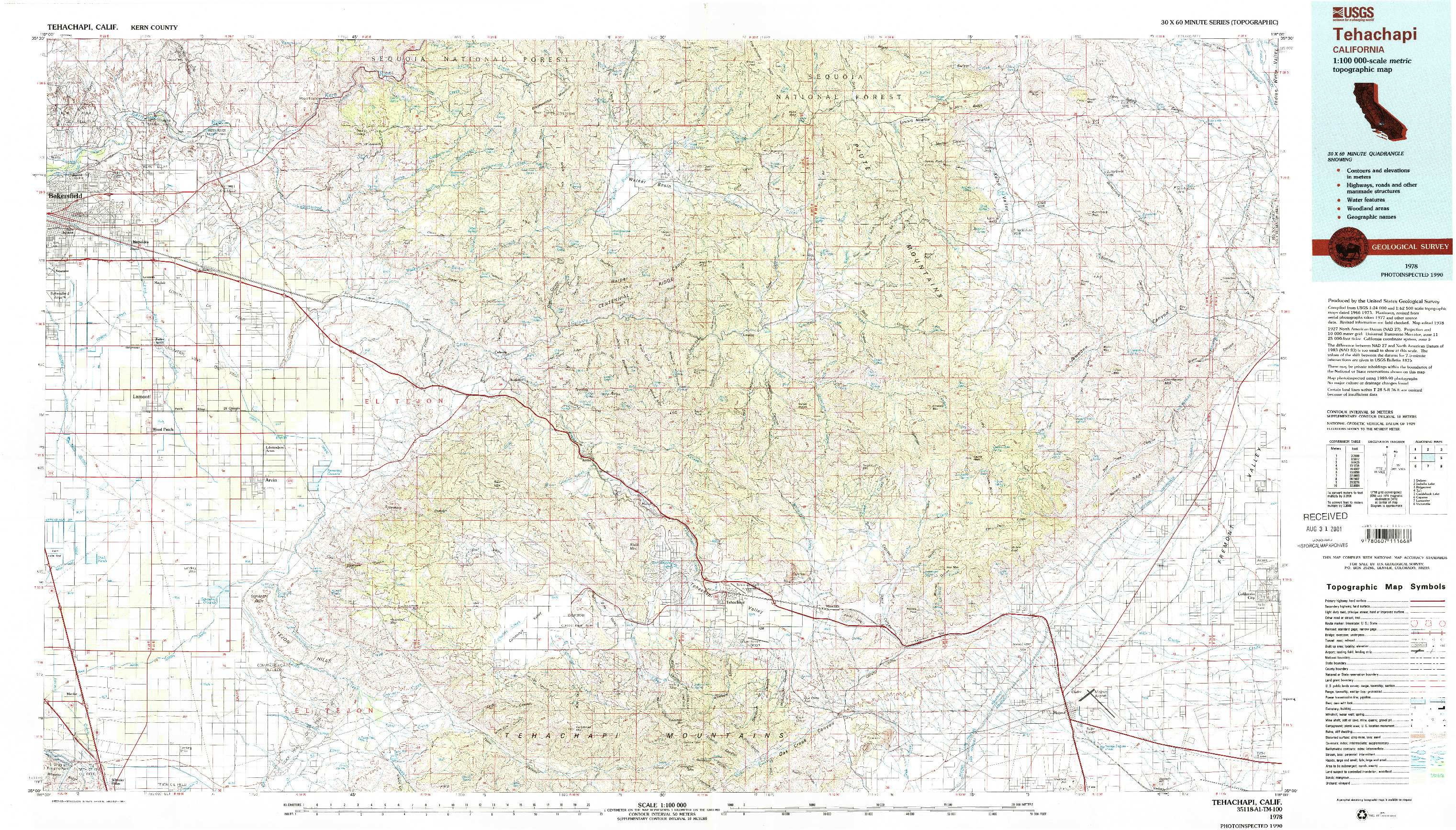 USGS 1:100000-SCALE QUADRANGLE FOR TEHACHAPI, CA 1978