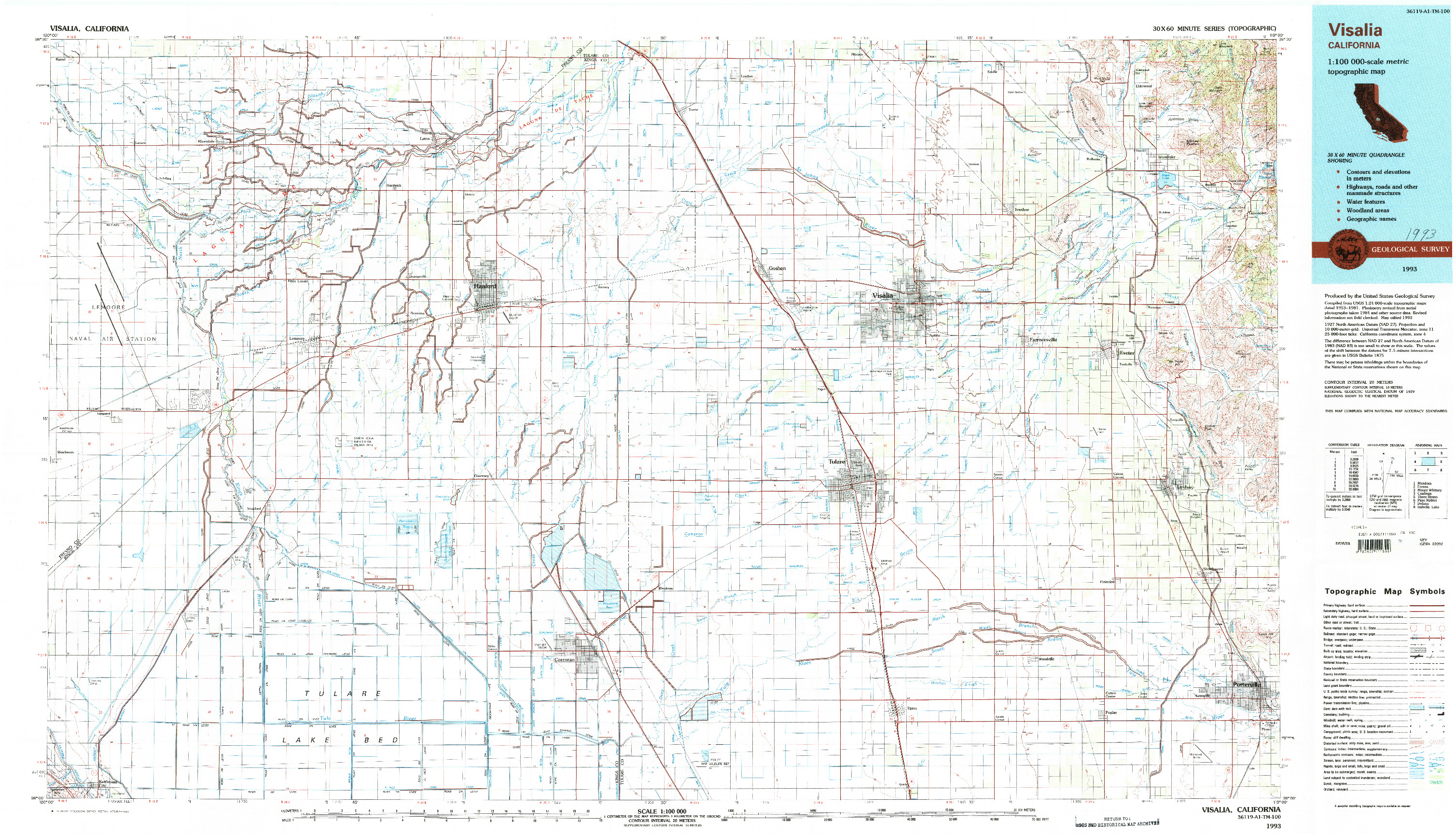 USGS 1:100000-SCALE QUADRANGLE FOR VISALIA, CA 1993