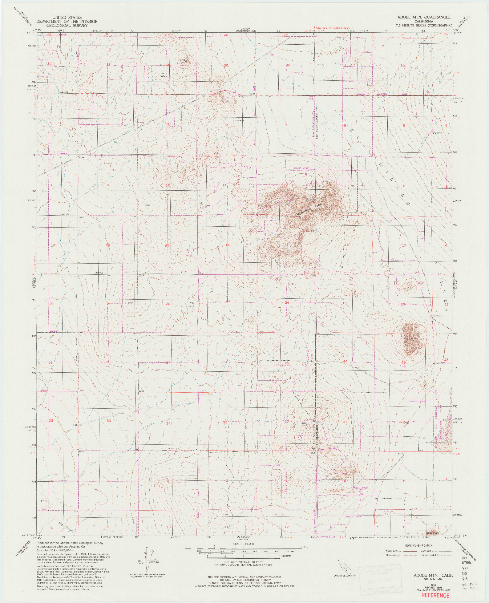 USGS 1:24000-SCALE QUADRANGLE FOR ADOBE MOUNTAIN, CA 1955
