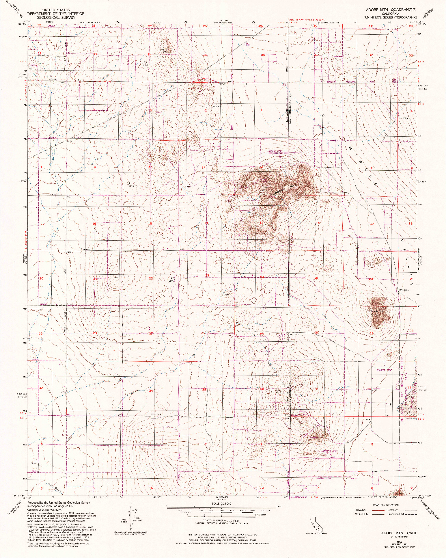 USGS 1:24000-SCALE QUADRANGLE FOR ADOBE MTN, CA 1955